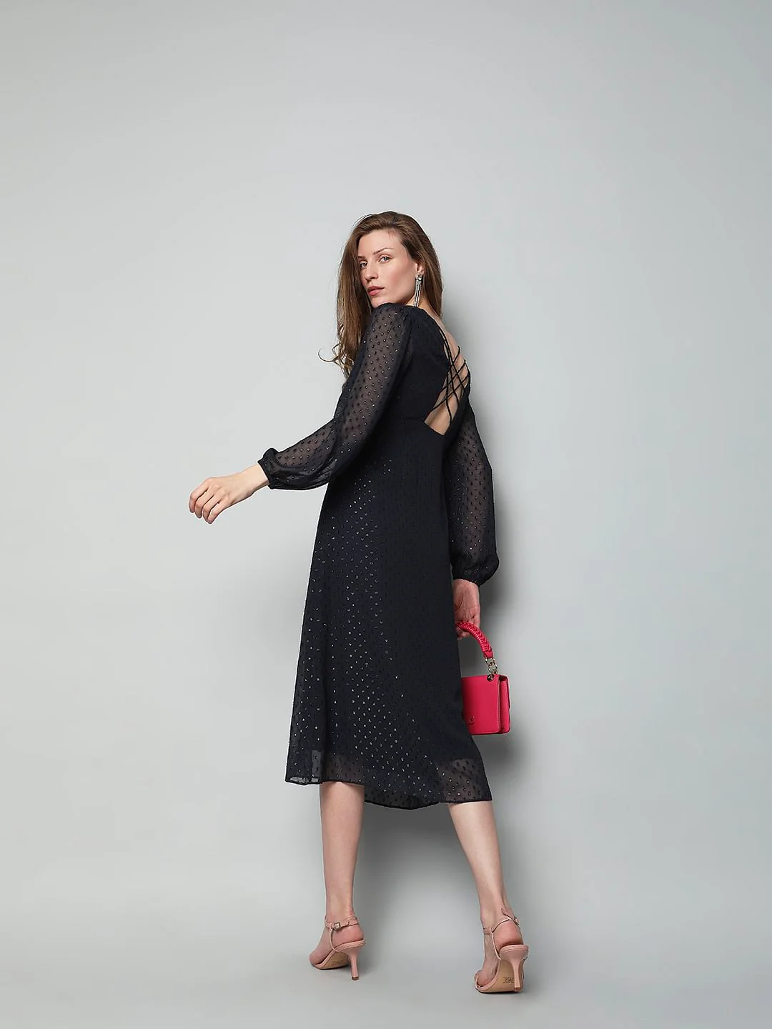 Dark Navy Textured Midi Dress