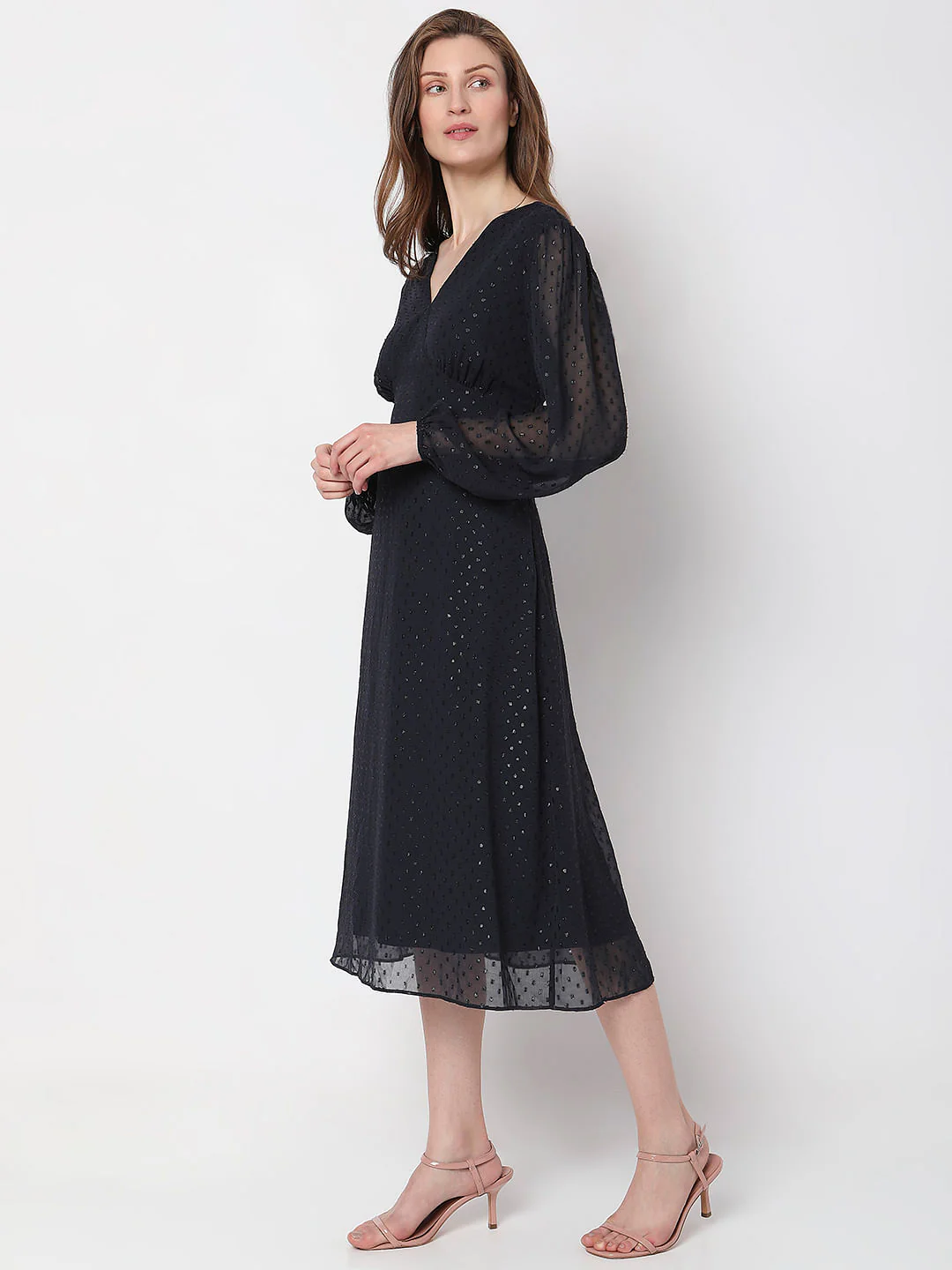 Dark Navy Textured Midi Dress - Image 3