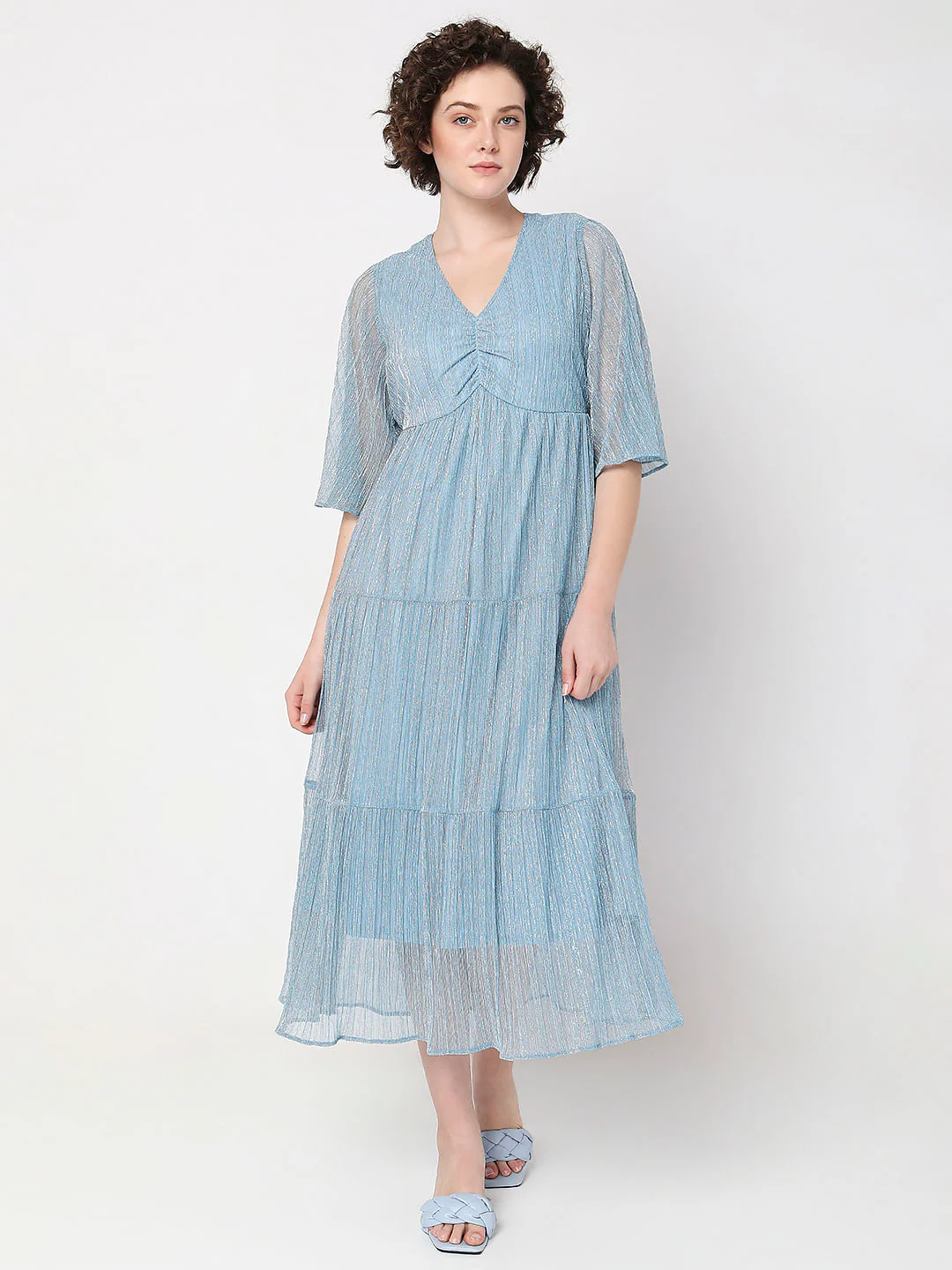 Blue Lurex Tiered Dress - Image 2