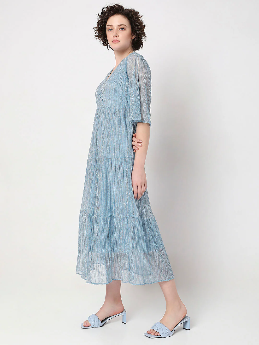 Blue Lurex Tiered Dress - Image 3