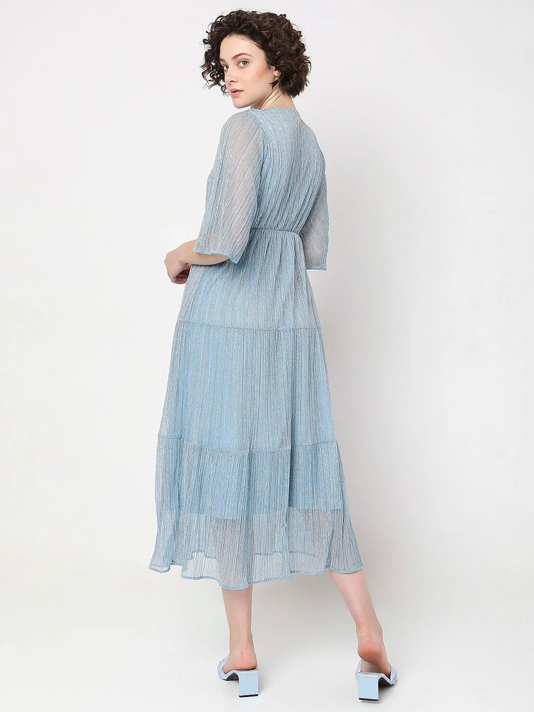Blue Lurex Tiered Dress - Image 4