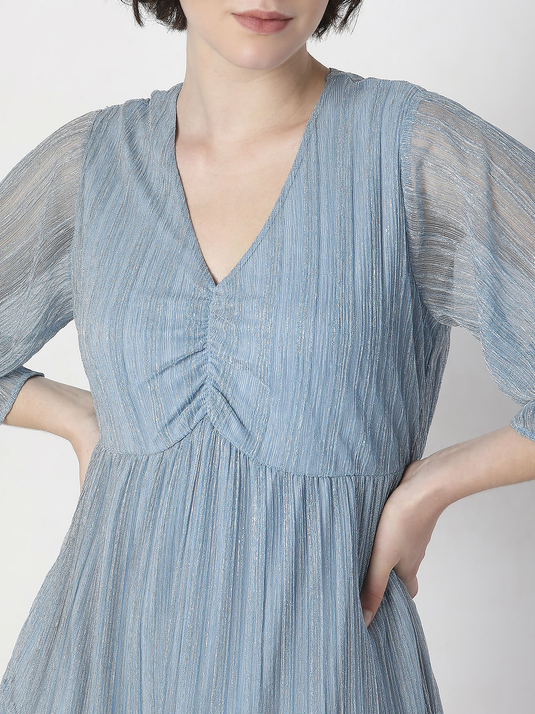 Blue Lurex Tiered Dress - Image 5