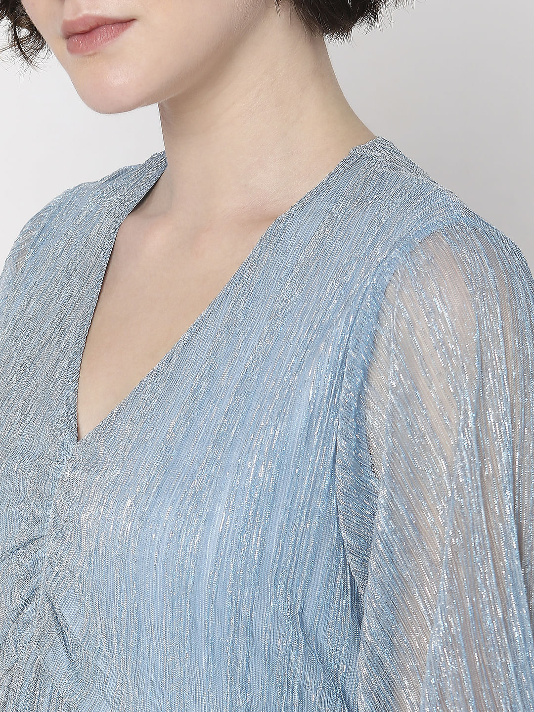 Blue Lurex Tiered Dress - Image 7