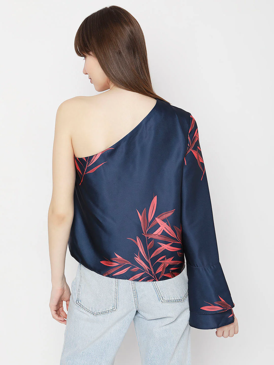 Navy Blue Printed One-Shoulder Co-Ord Set Top - Image 4