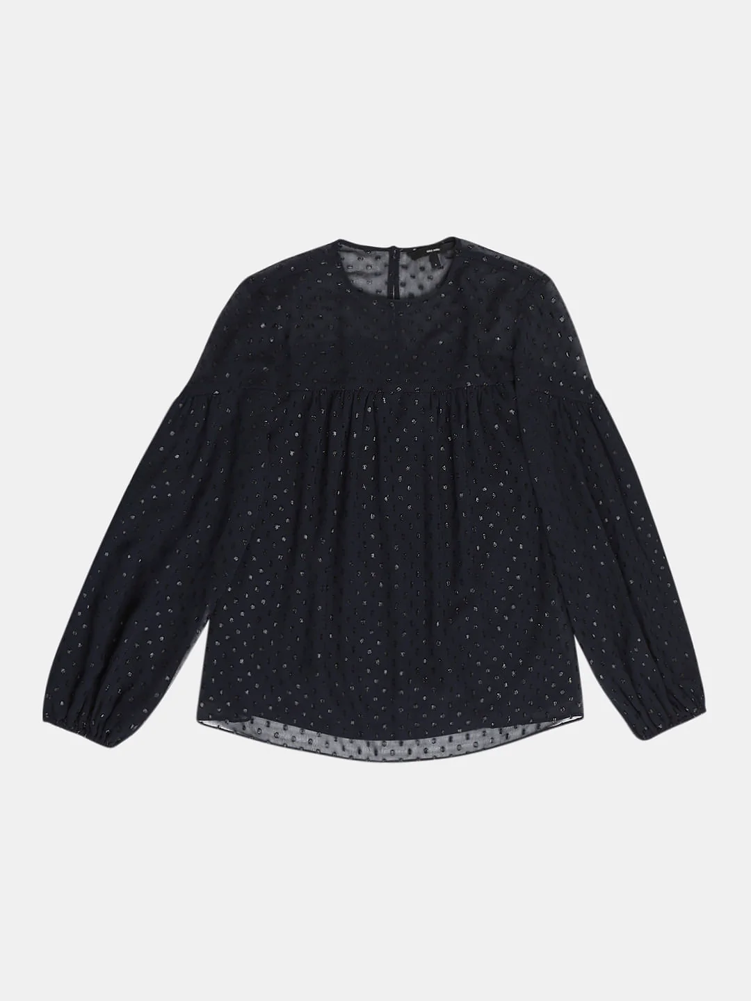 Navy Blue Textured Puff Sleeves Top - Image 7