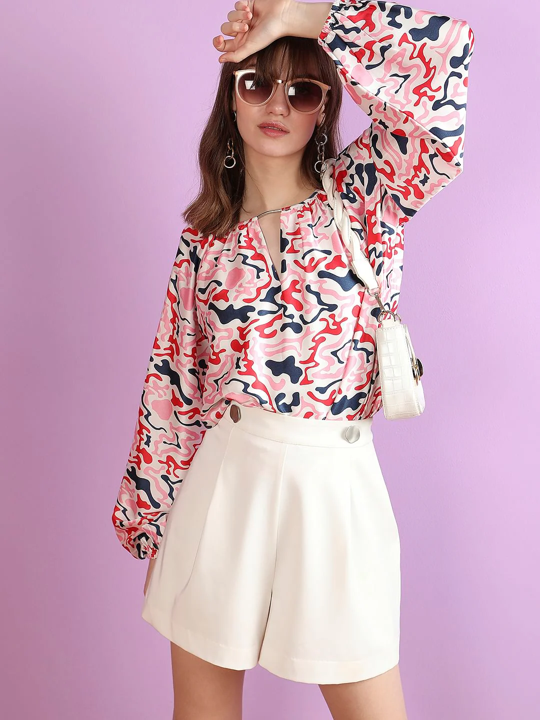 White Abstract Print Top