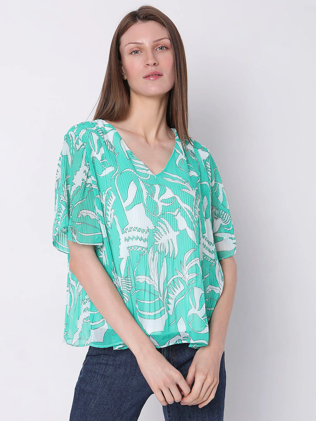 Blue Floral Pleated Top - Image 2