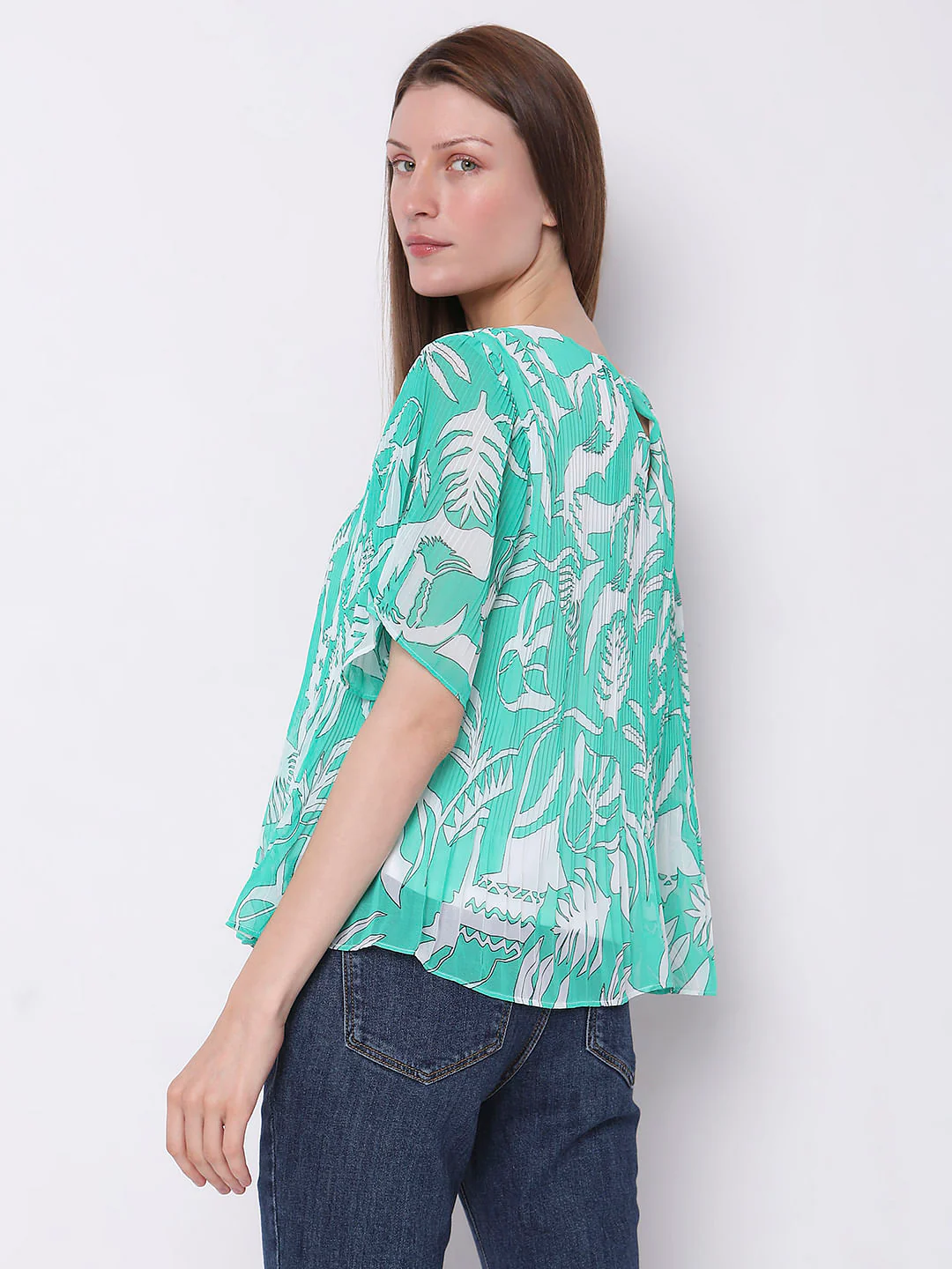 Blue Floral Pleated Top - Image 4