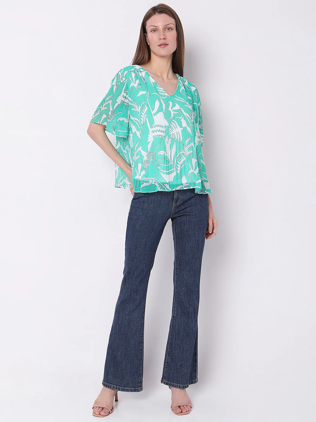 Blue Floral Pleated Top - Image 5