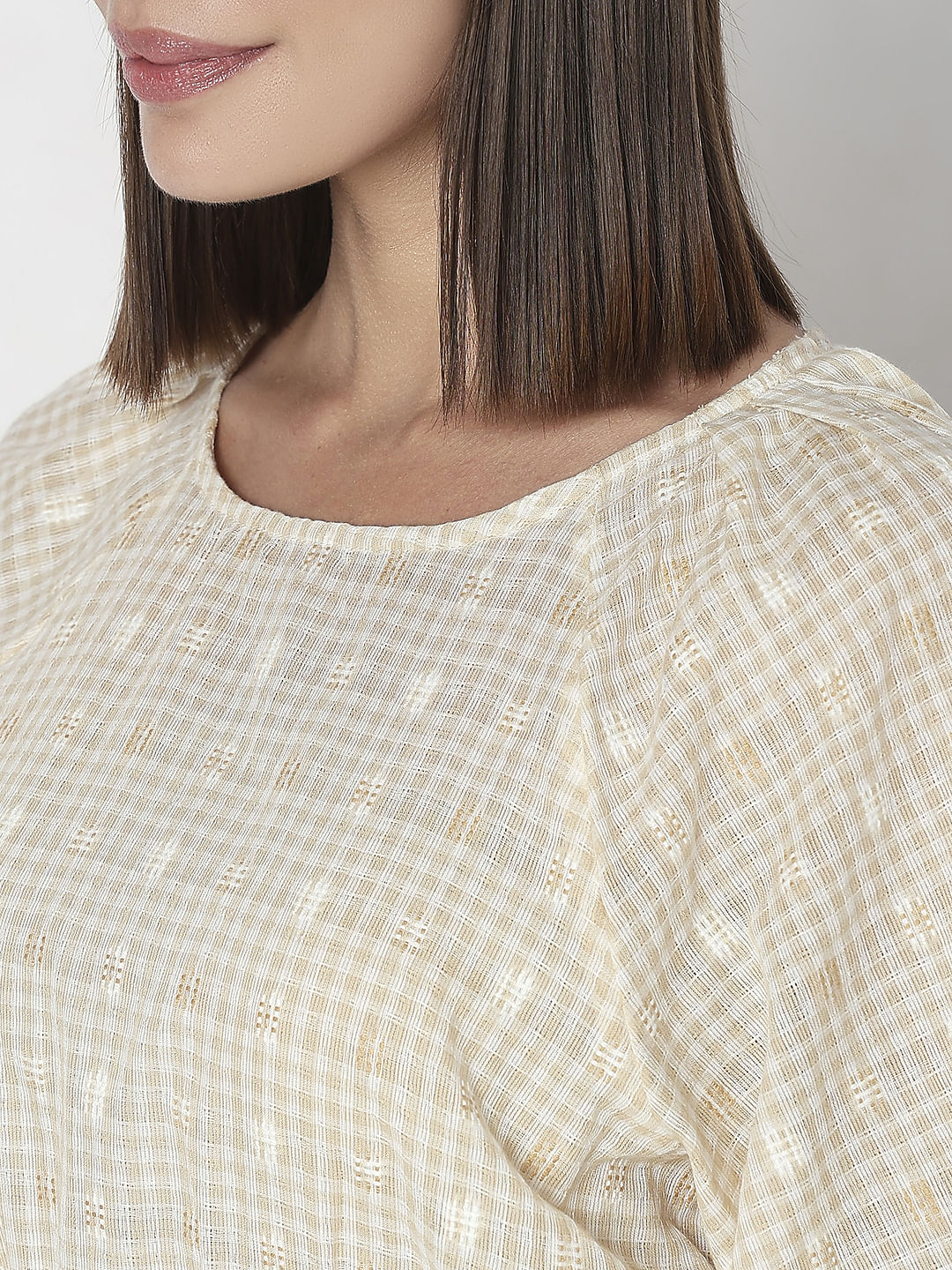 Beige Check Cropped Co-Ord Set Top - Image 8
