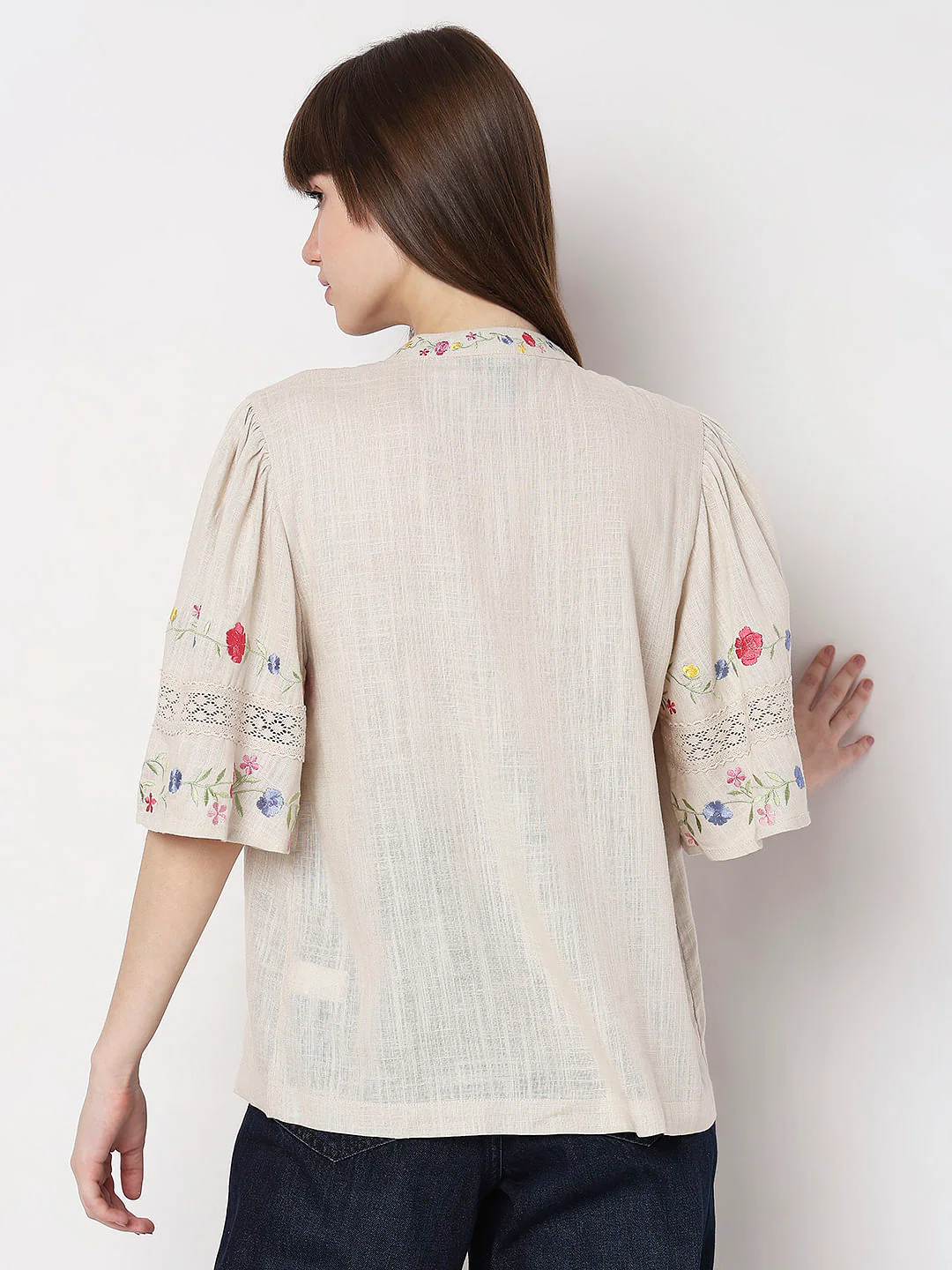 Beige Floral Embroidered Top - Image 3