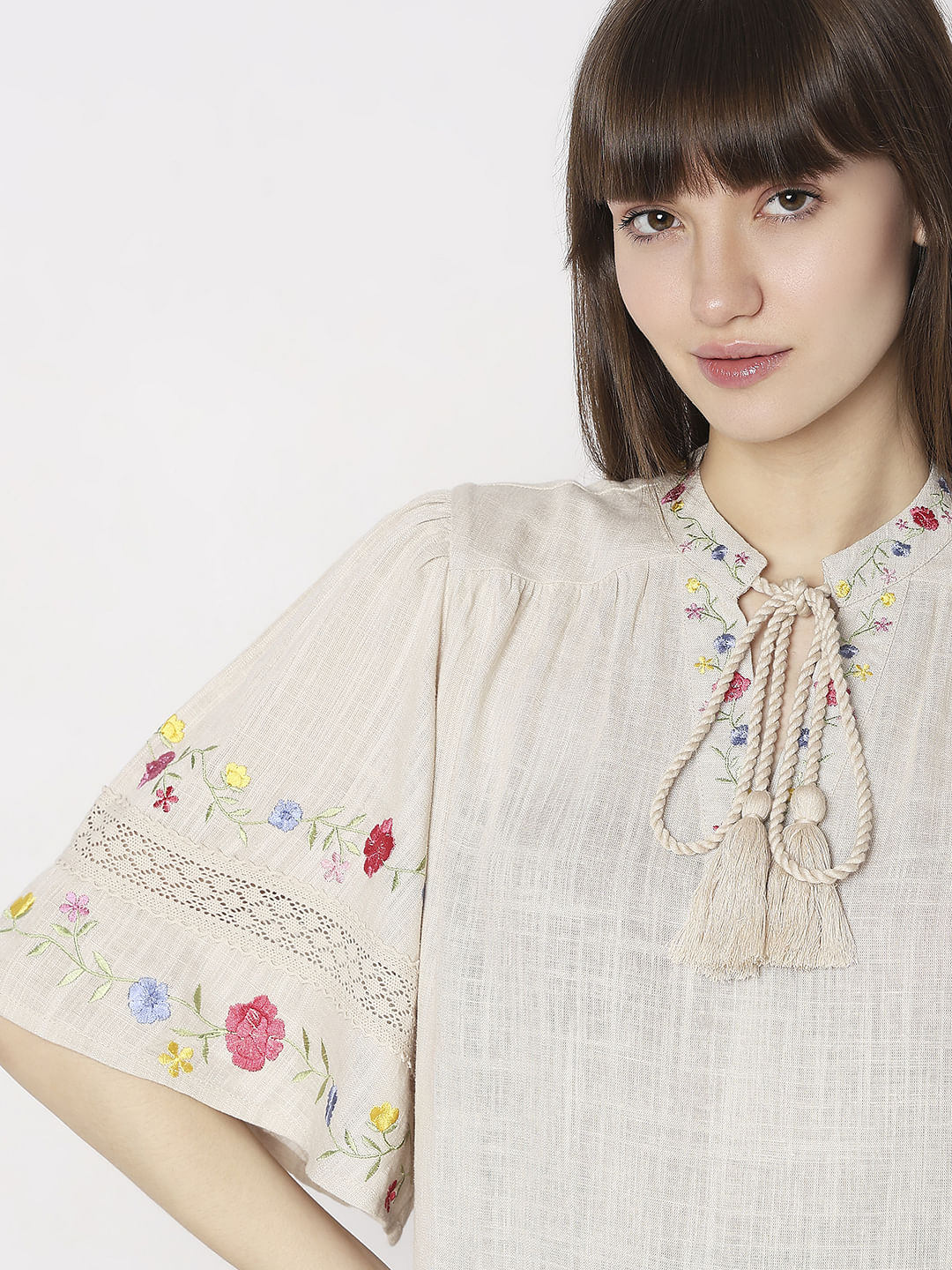 Beige Floral Embroidered Top - Image 4