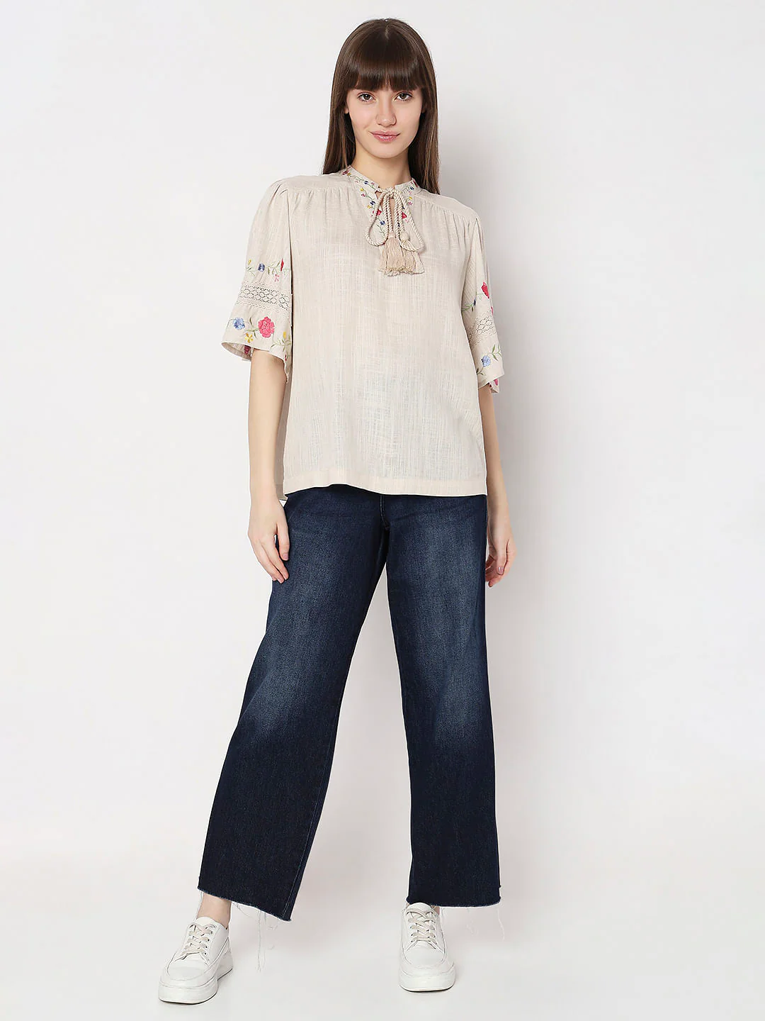 Beige Floral Embroidered Top - Image 5
