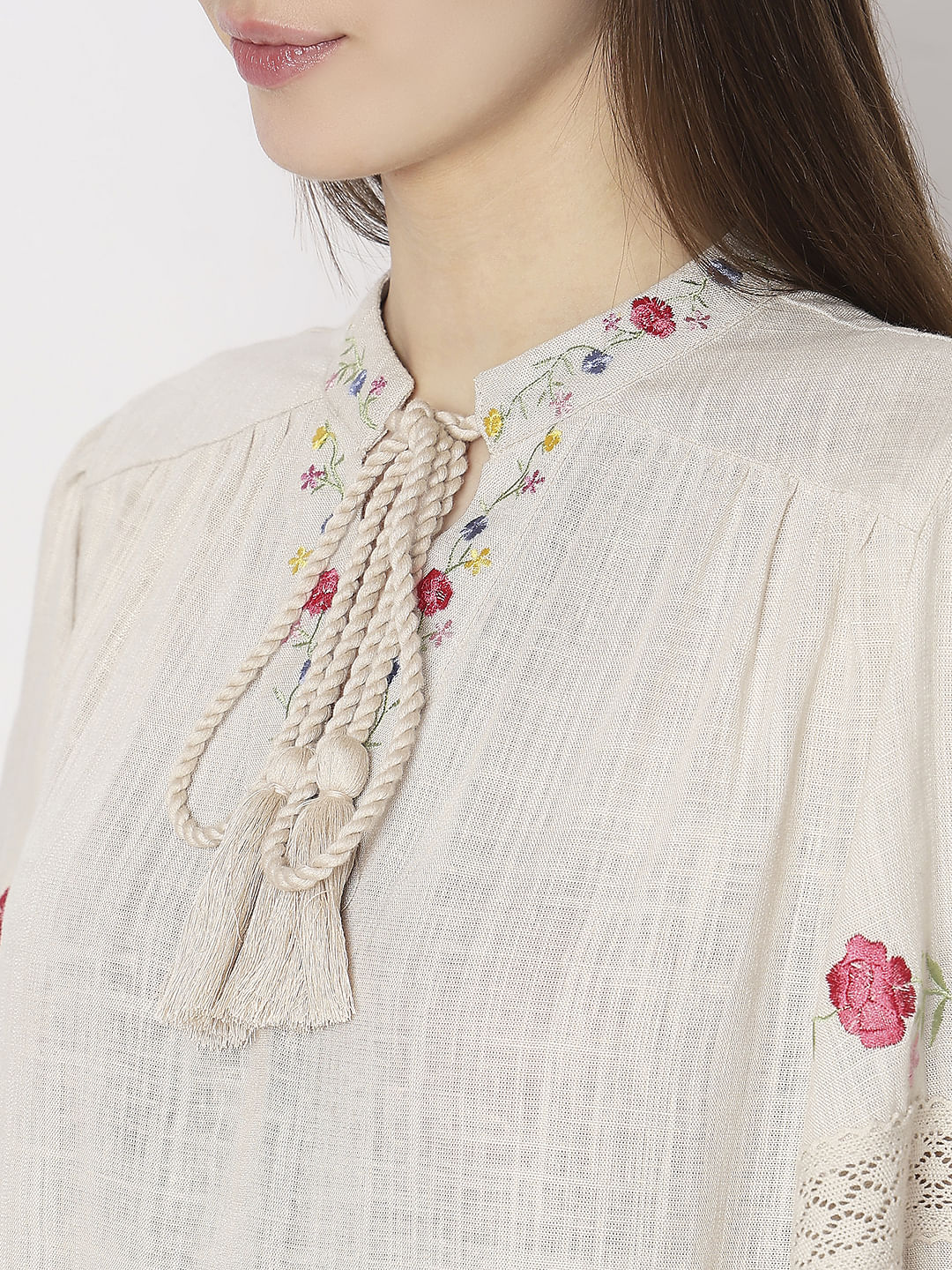Beige Floral Embroidered Top - Image 6