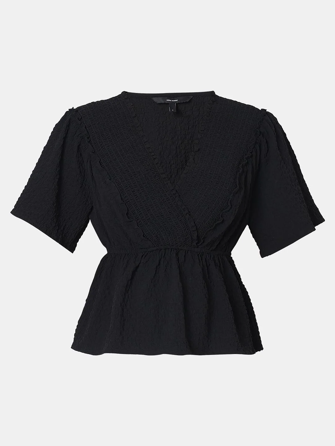 Black V-Neck Peplum Top - Image 7