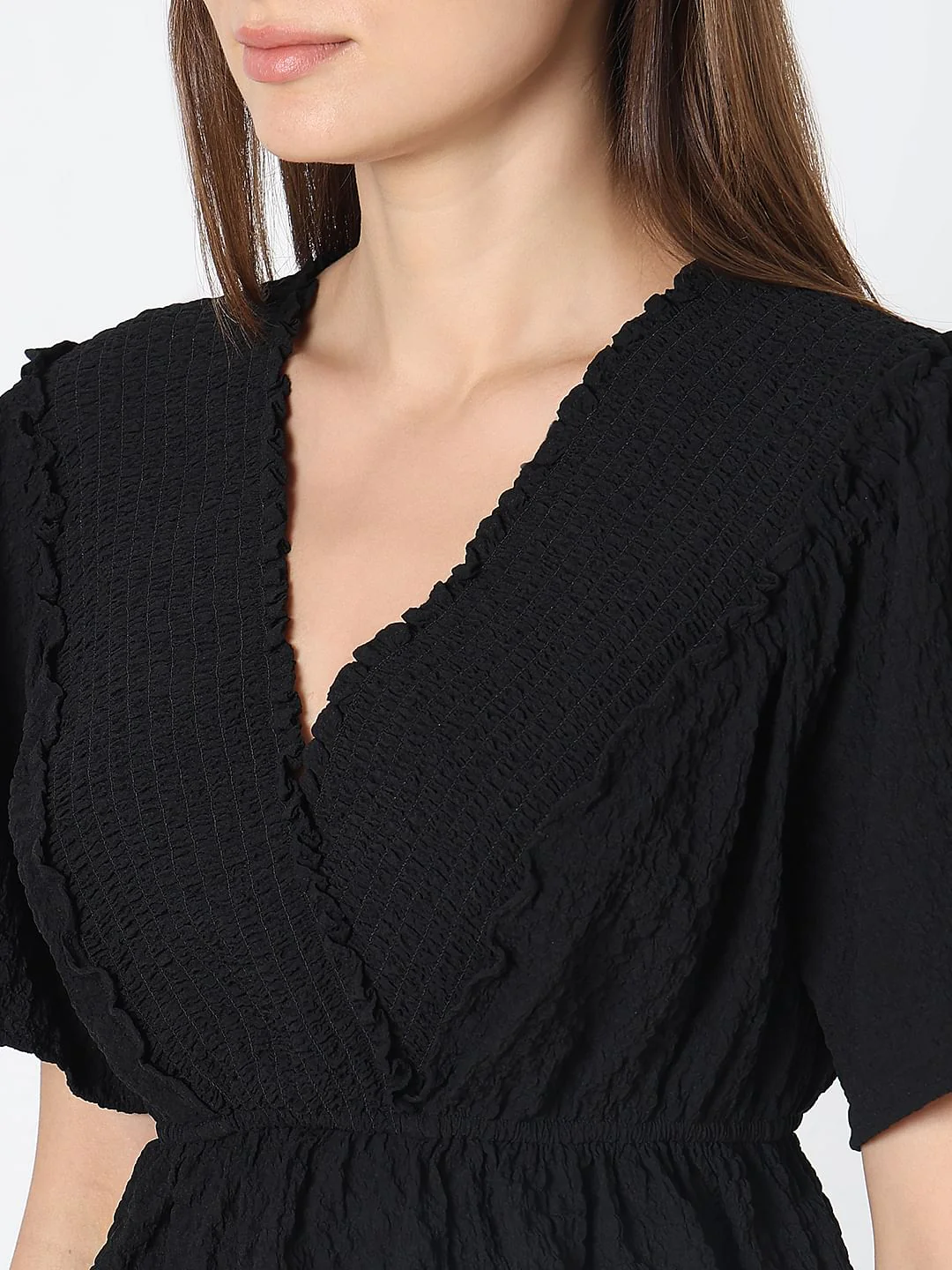 Black V-Neck Peplum Top - Image 8