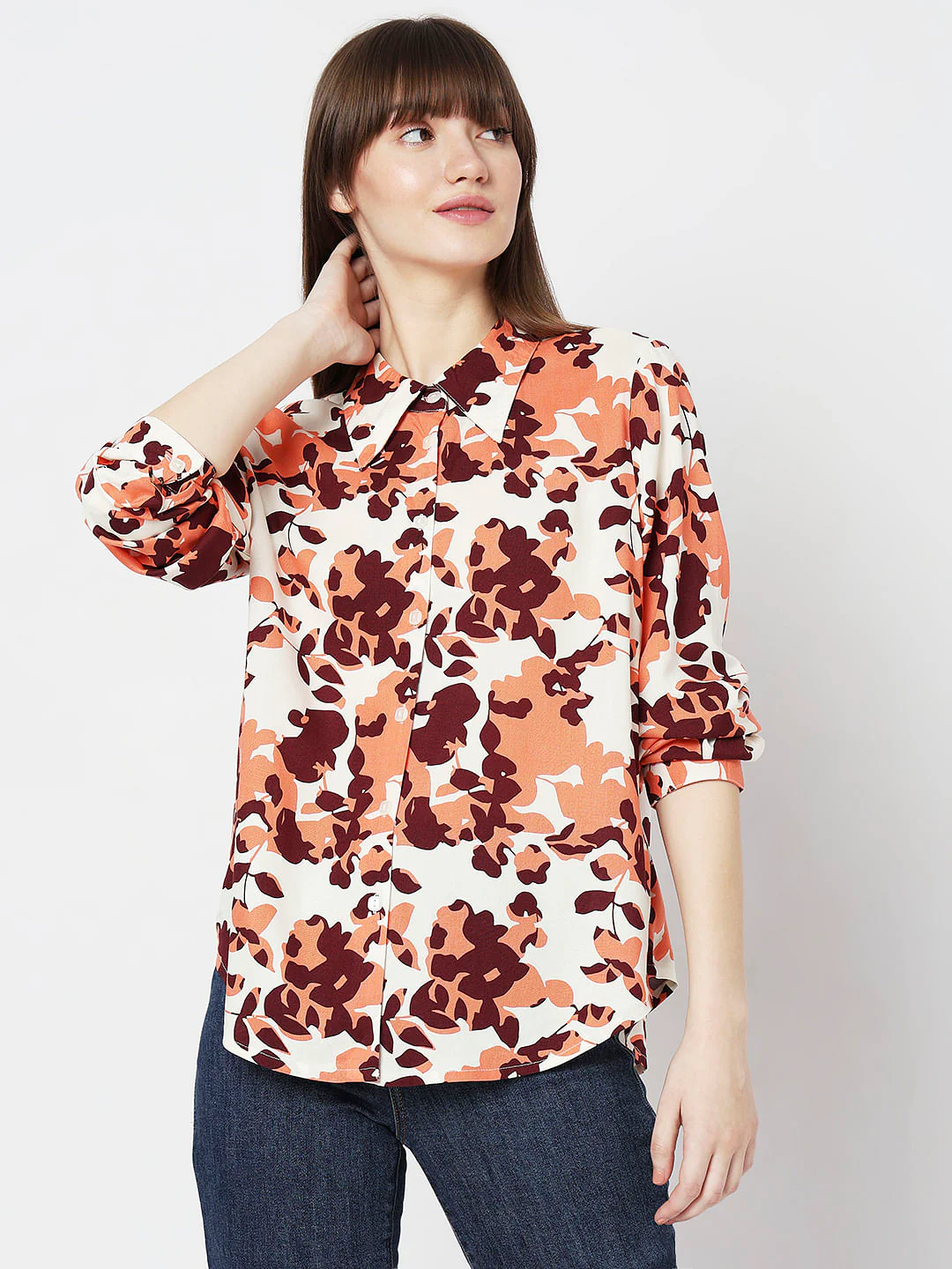 Brown Floral Print Shirt - Image 2