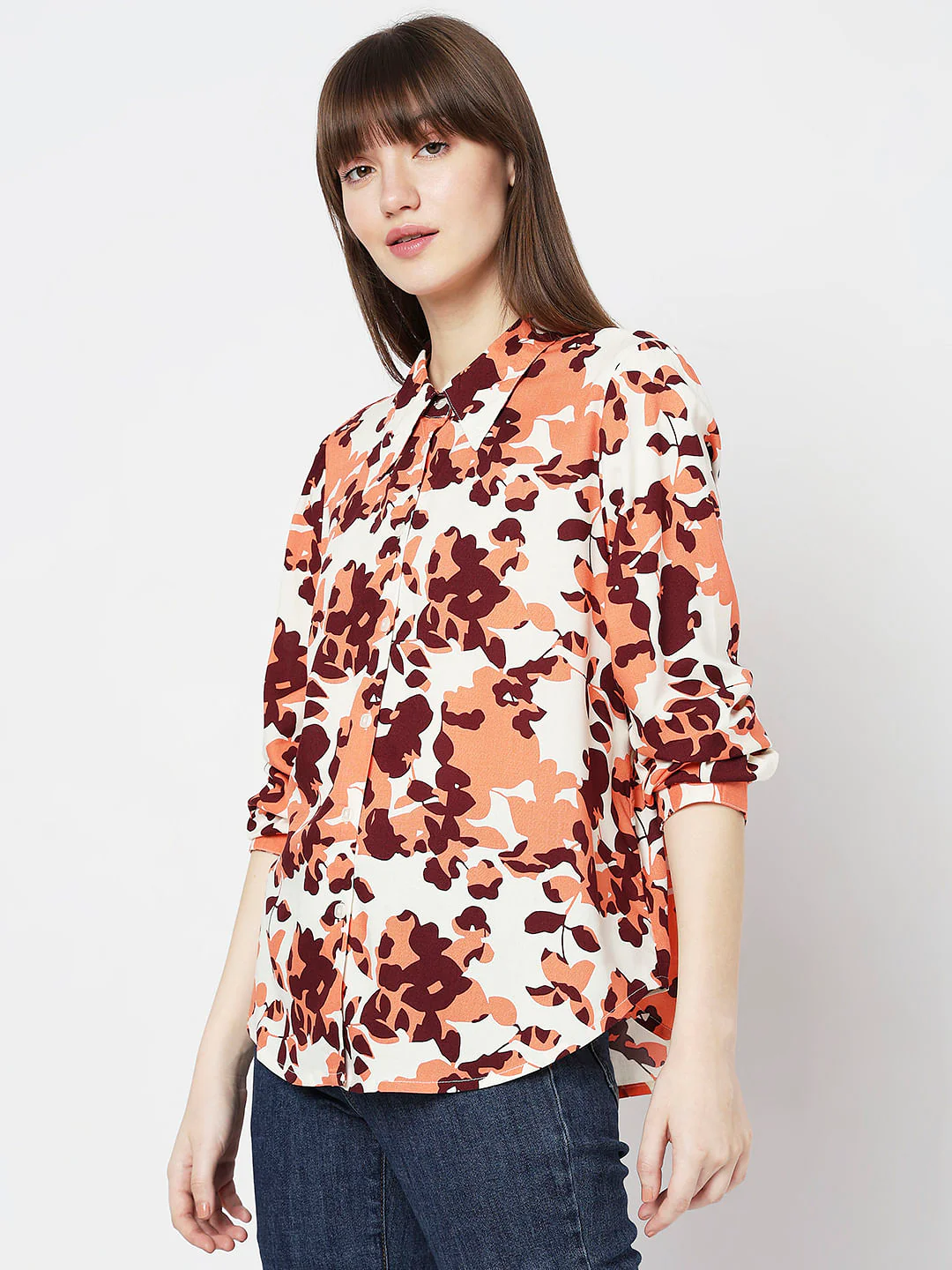 Brown Floral Print Shirt - Image 3