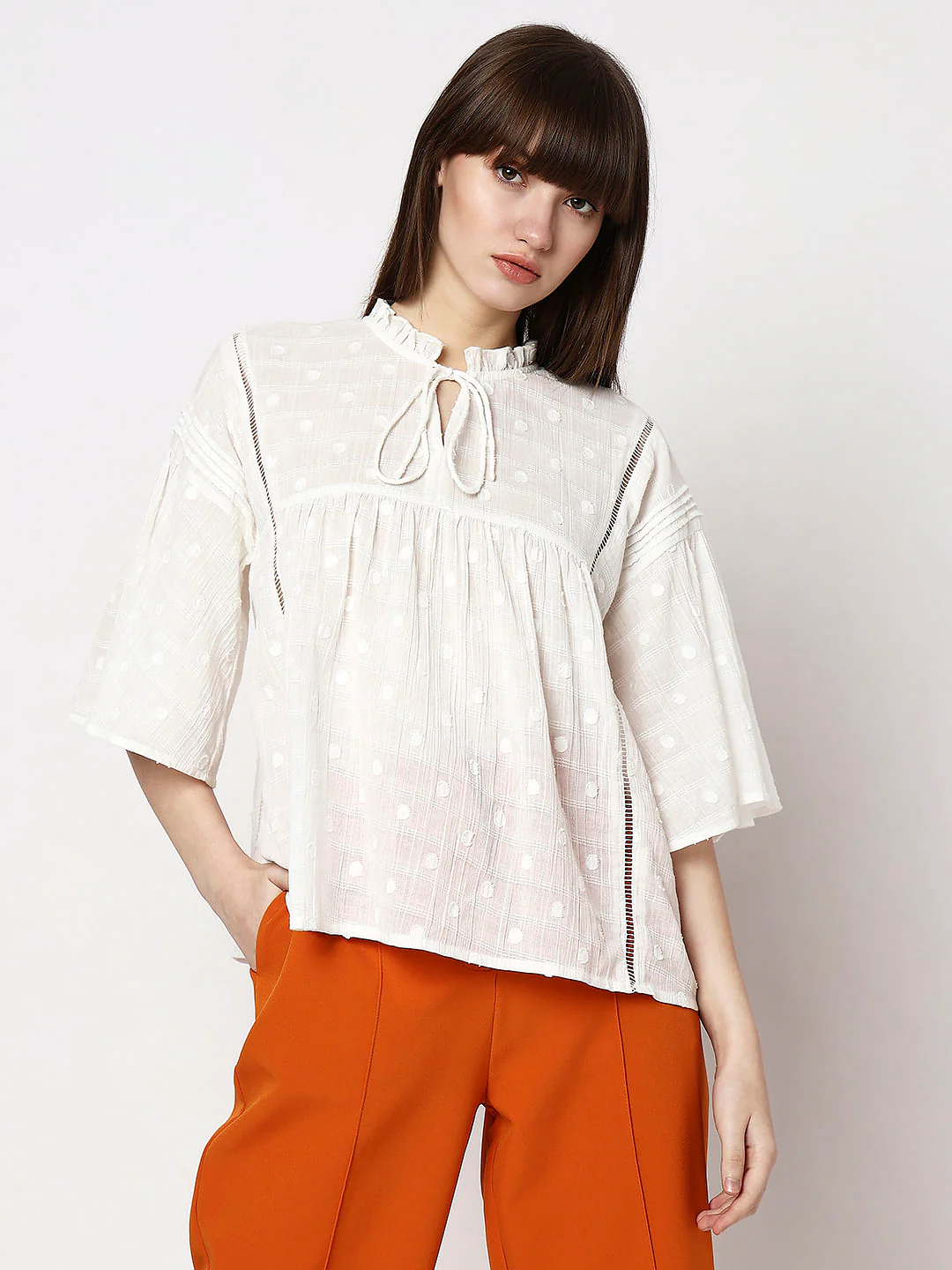White Polka Dot Flared Top - Image 2