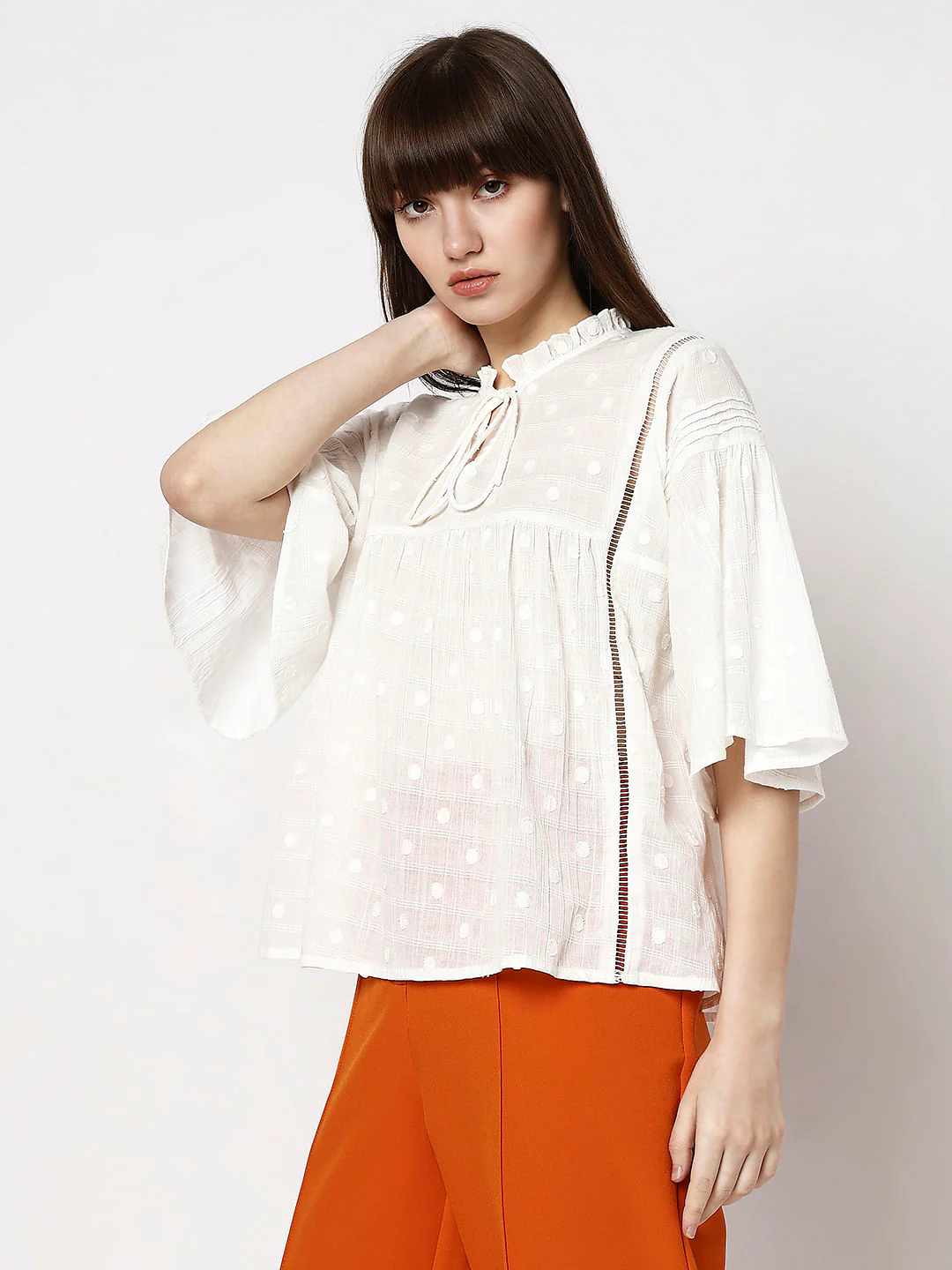 White Polka Dot Flared Top - Image 3