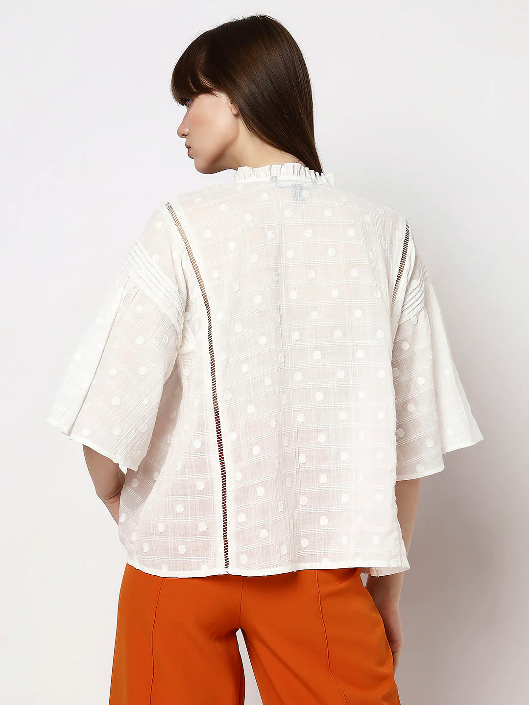 White Polka Dot Flared Top - Image 4