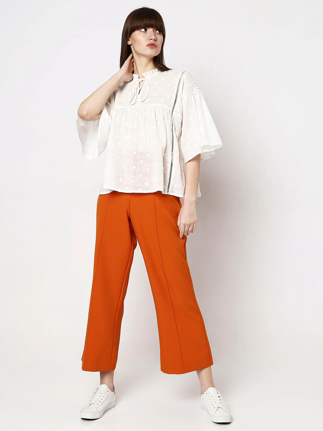 White Polka Dot Flared Top - Image 5