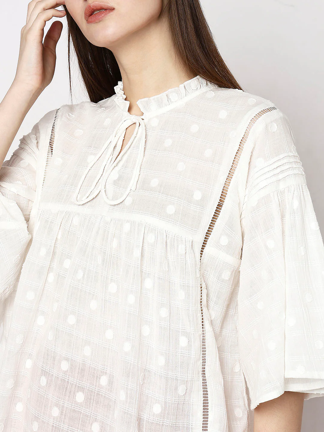 White Polka Dot Flared Top - Image 6
