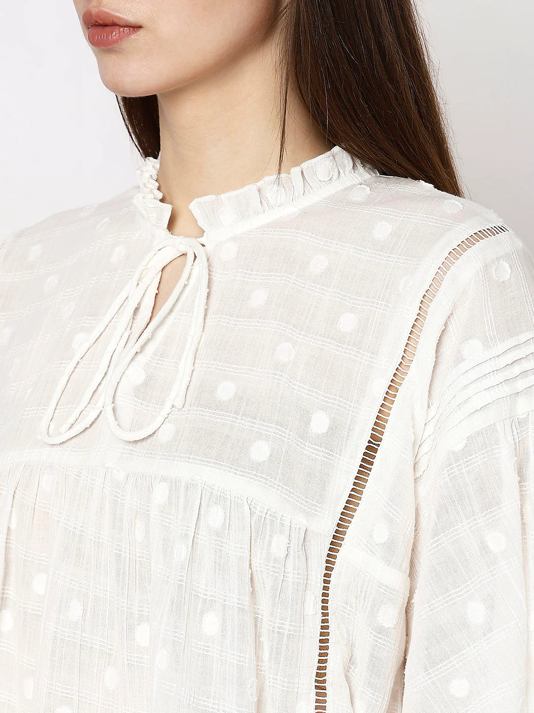 White Polka Dot Flared Top - Image 8