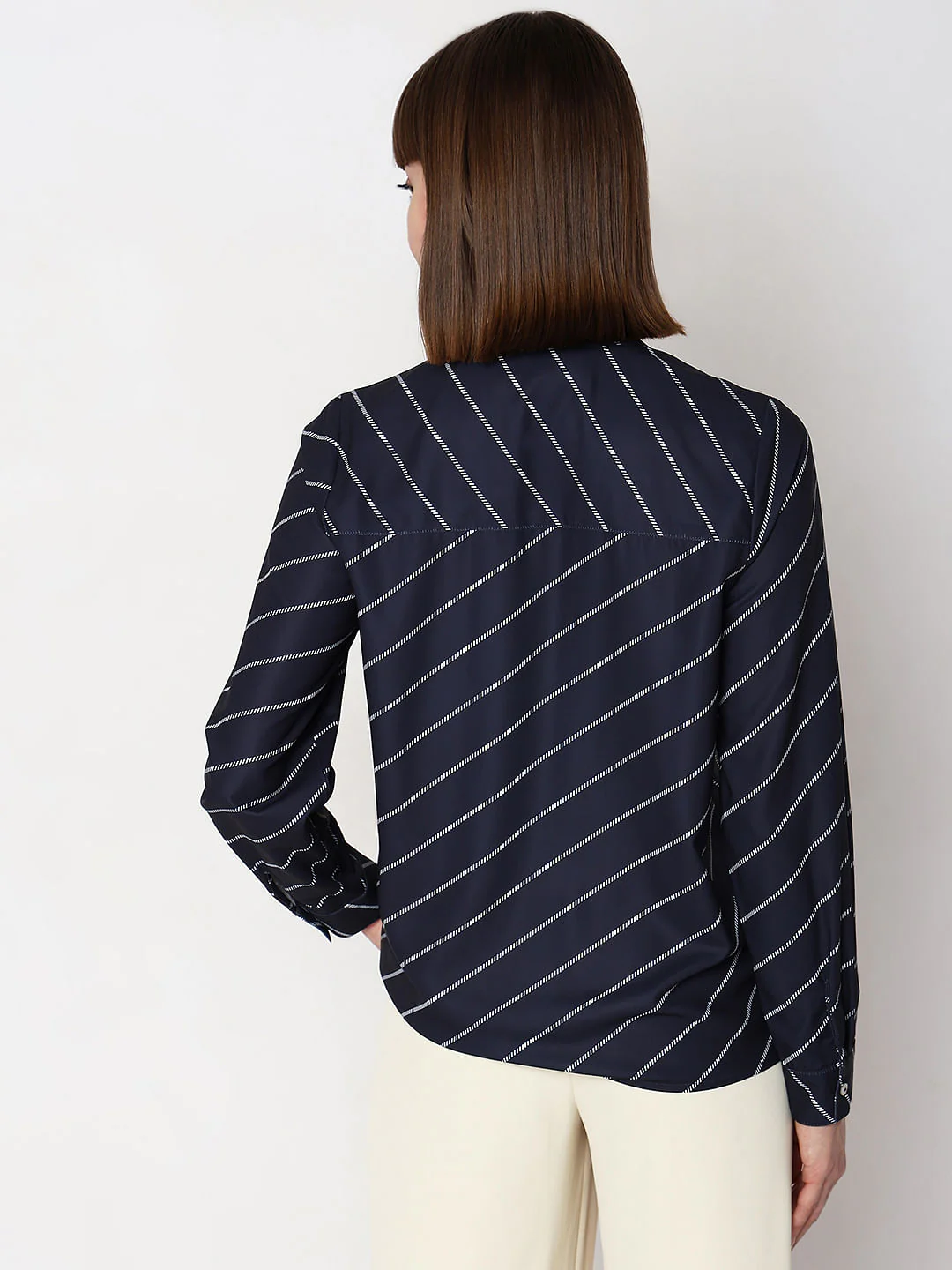 Navy Blue Striped Full Sleeves Top - Image 4