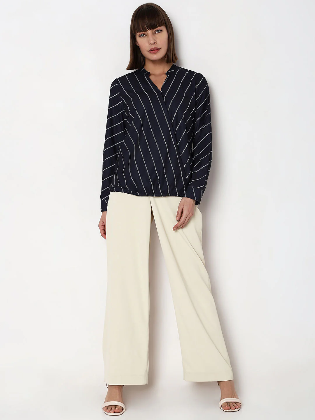 Navy Blue Striped Full Sleeves Top - Image 5