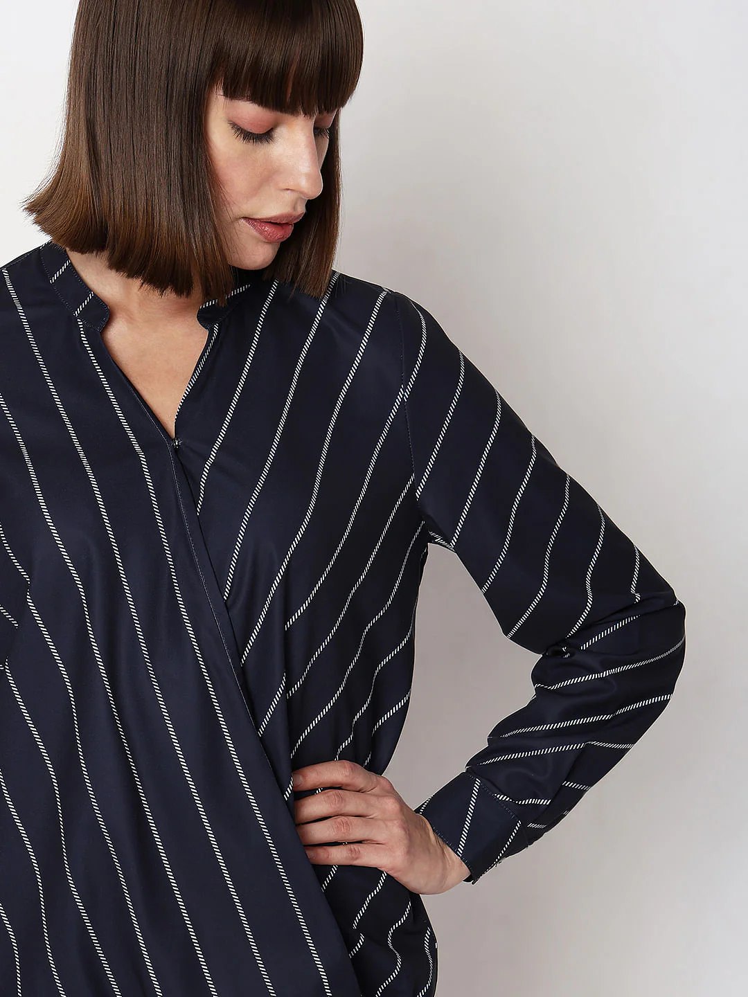 Navy Blue Striped Full Sleeves Top - Image 6