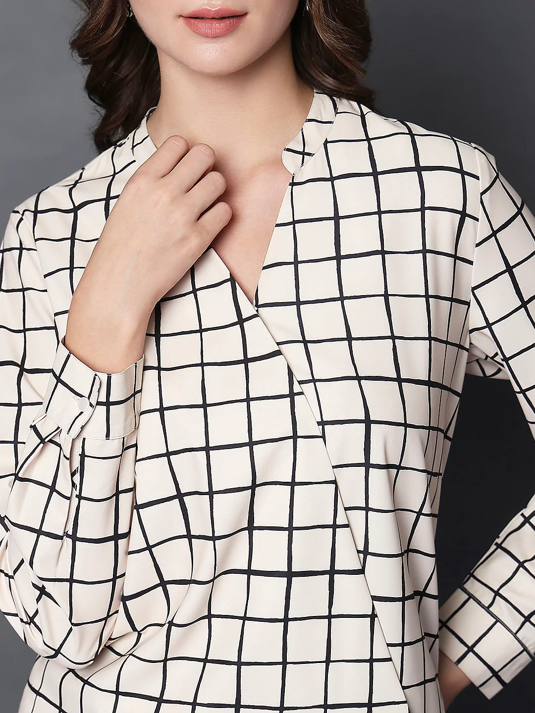 Beige Check Print Top - Image 6