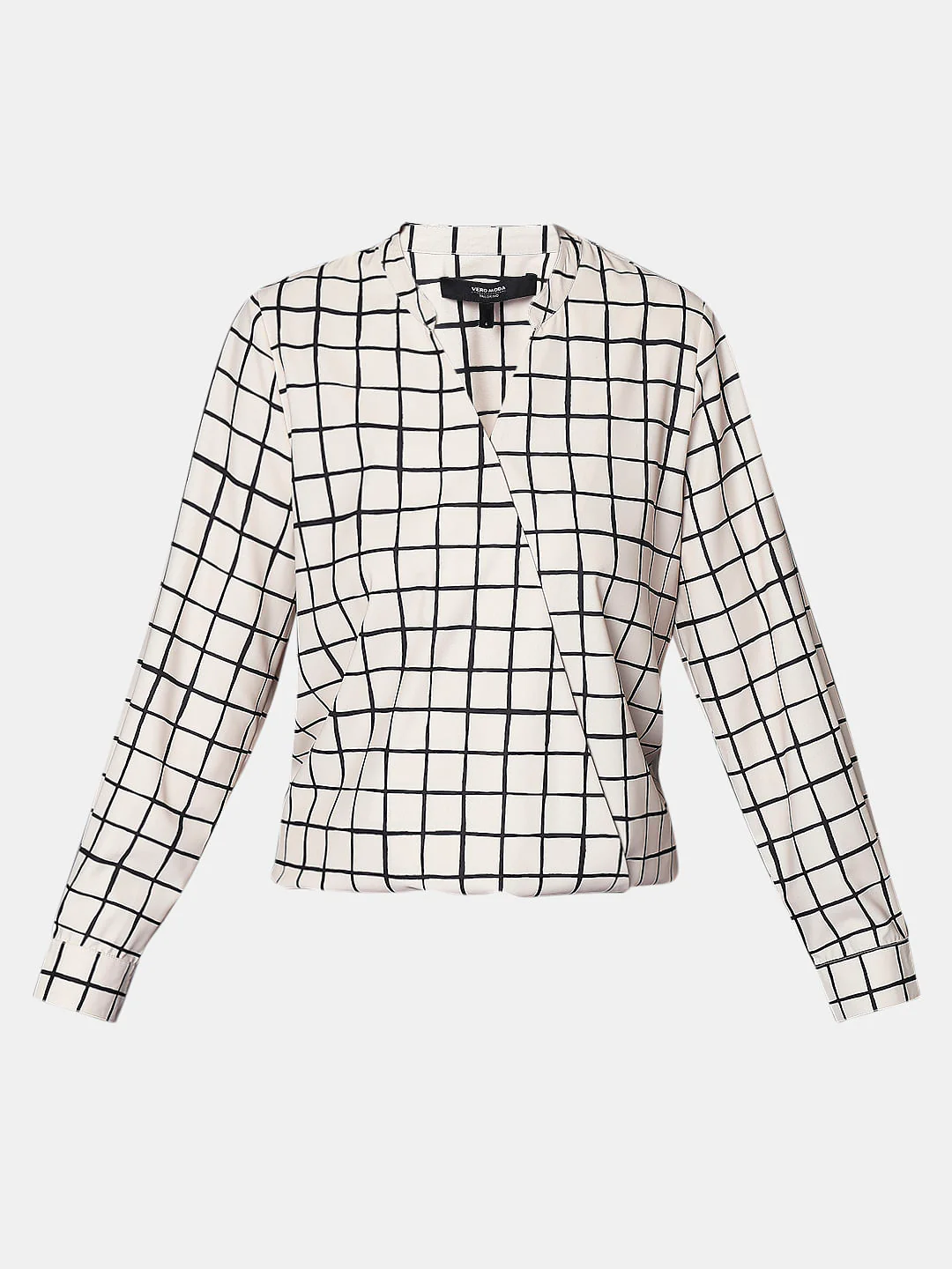 Beige Check Print Top - Image 7