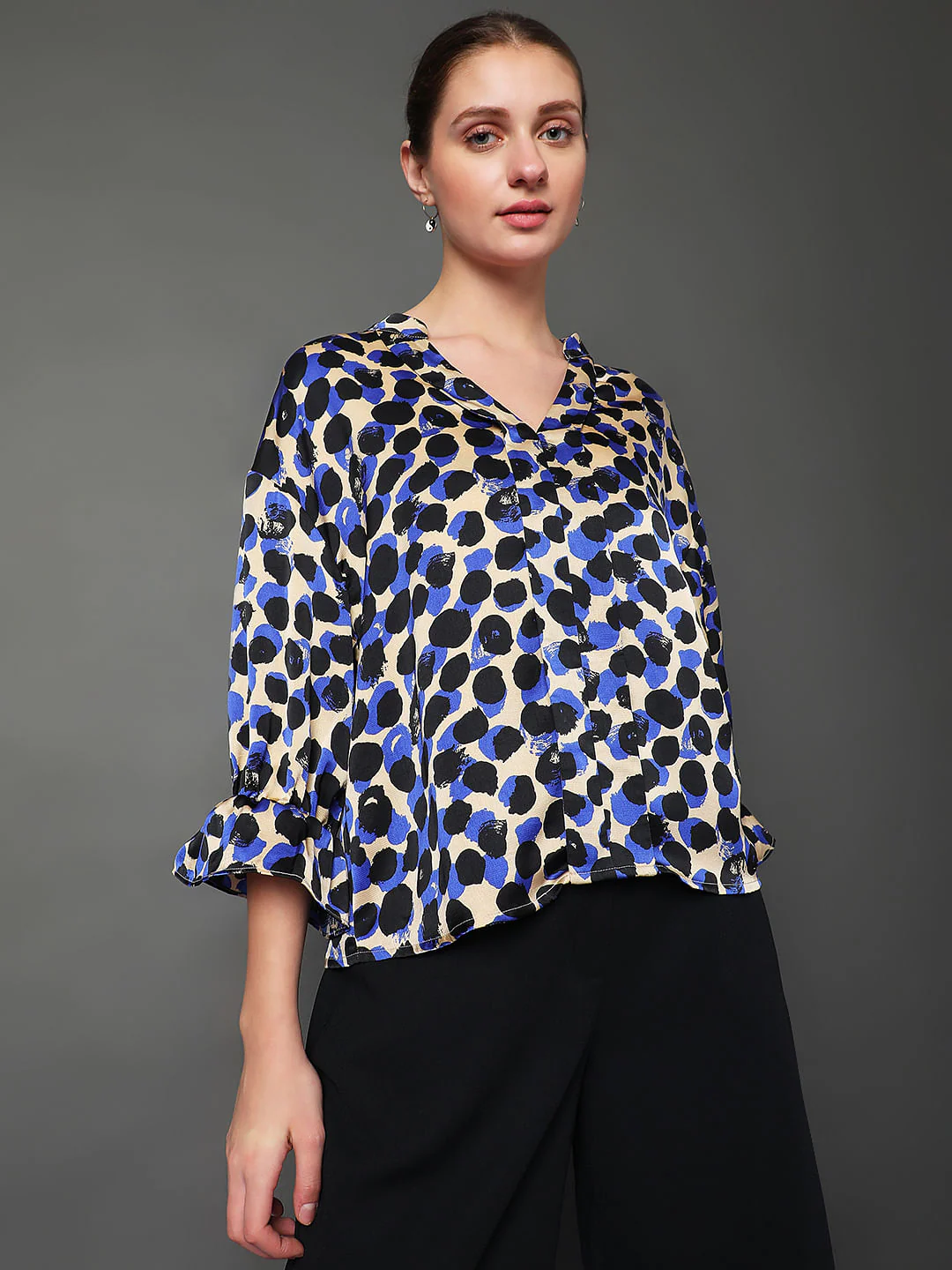 Blue Printed Drop Shoulder Top - Image 2