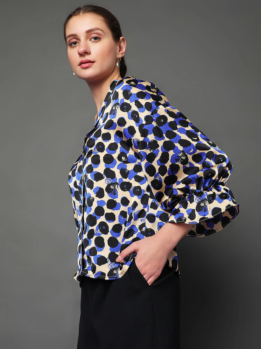 Blue Printed Drop Shoulder Top - Image 3