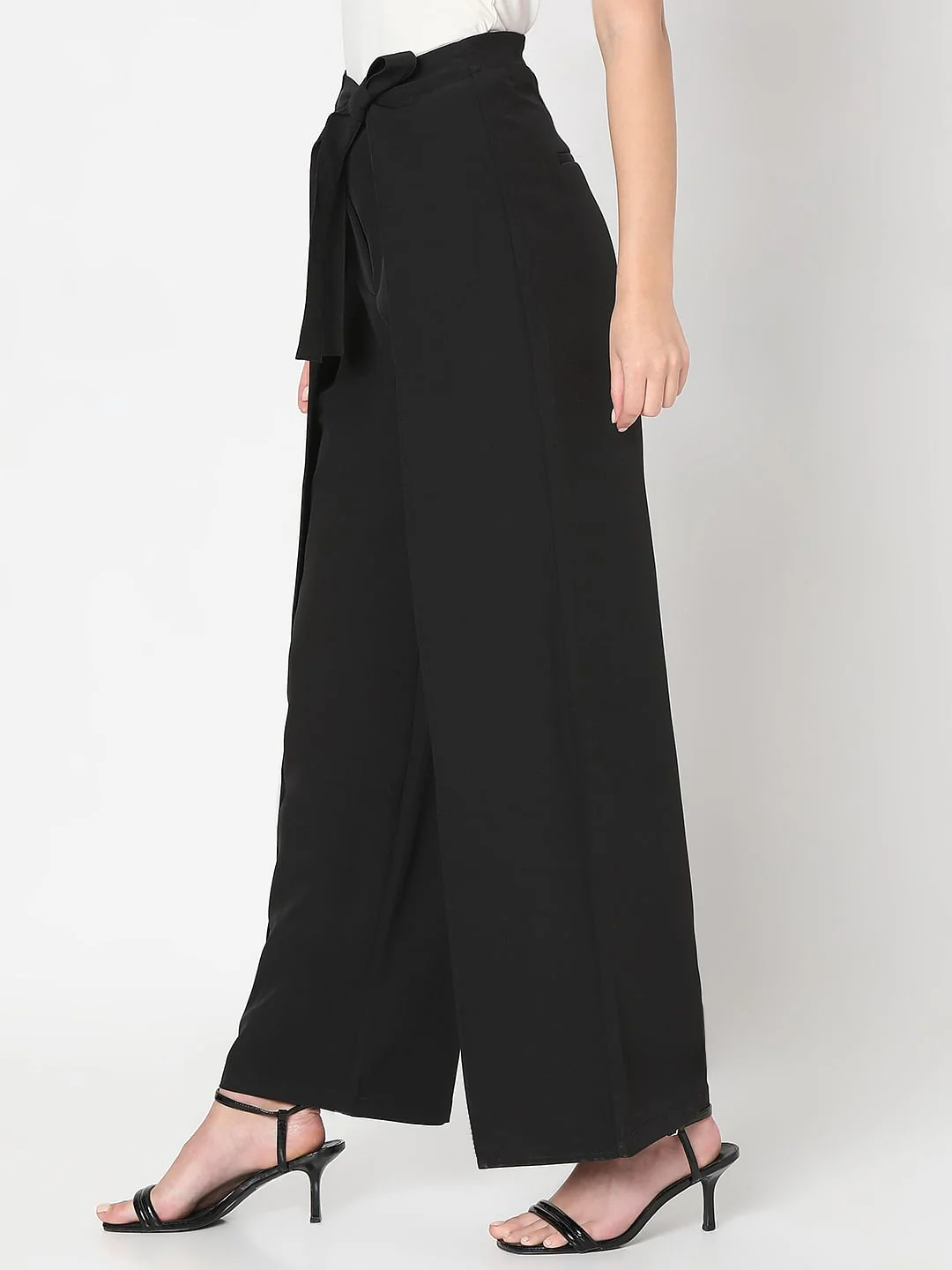 Black High Rise Wrap Pants - Image 3