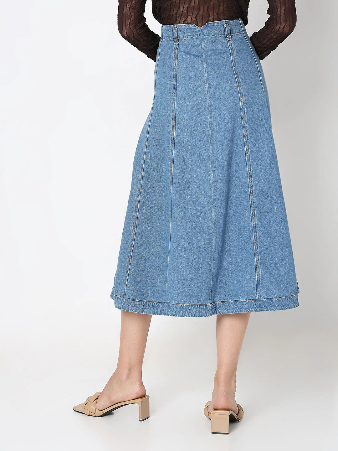 Blue High Rise Midi Denim Skirt - Image 4
