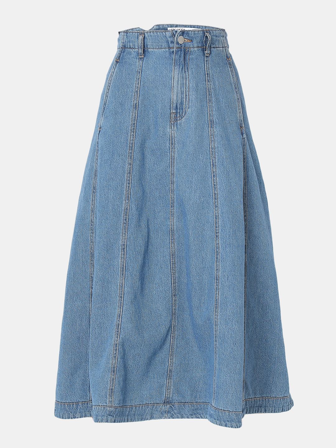 Blue High Rise Midi Denim Skirt - Image 7