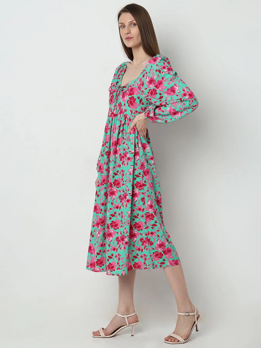 Green Floral Midi Dress - Image 3