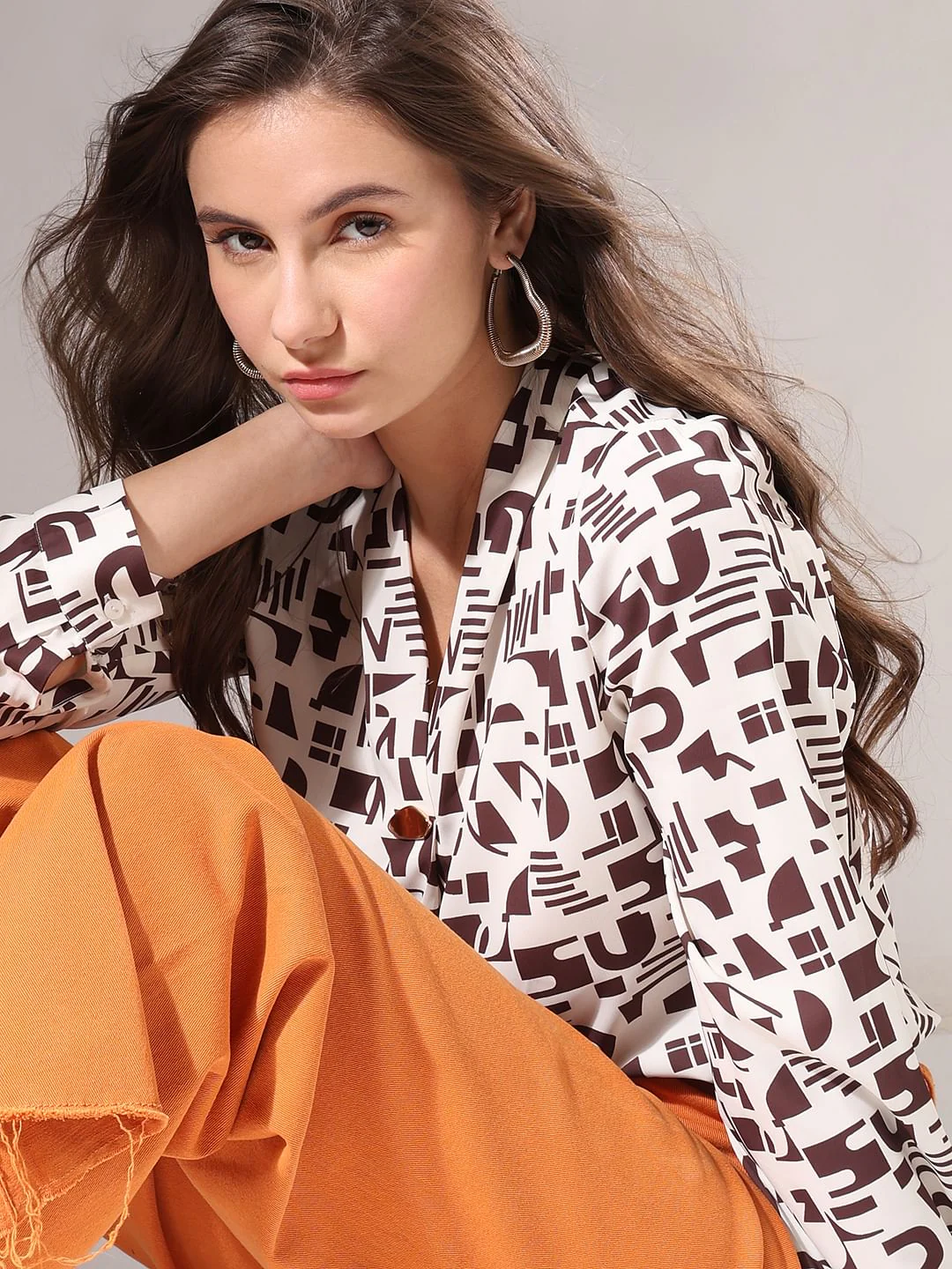Brown Printed Top