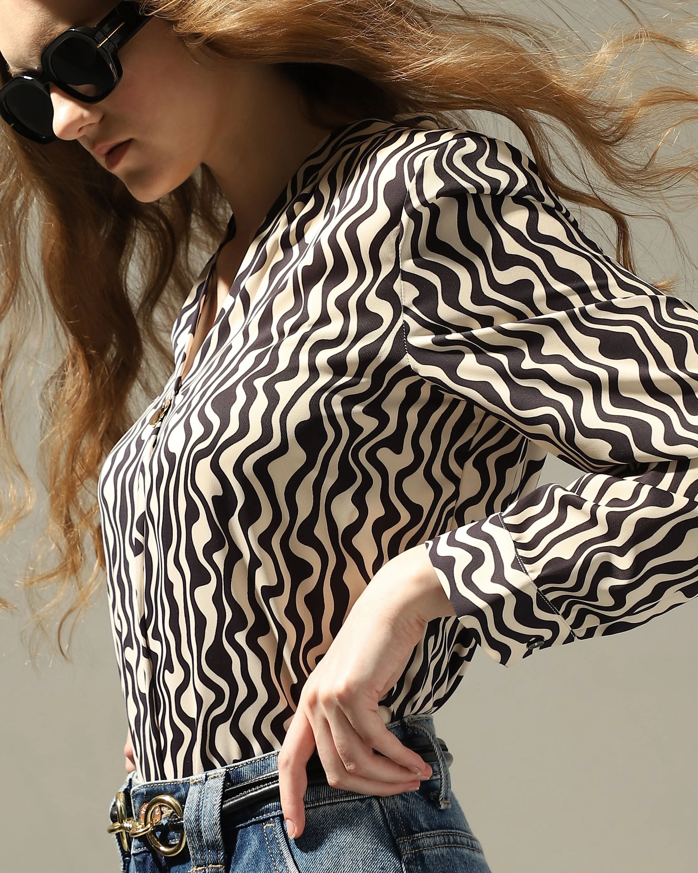 Black Abstract Print Top