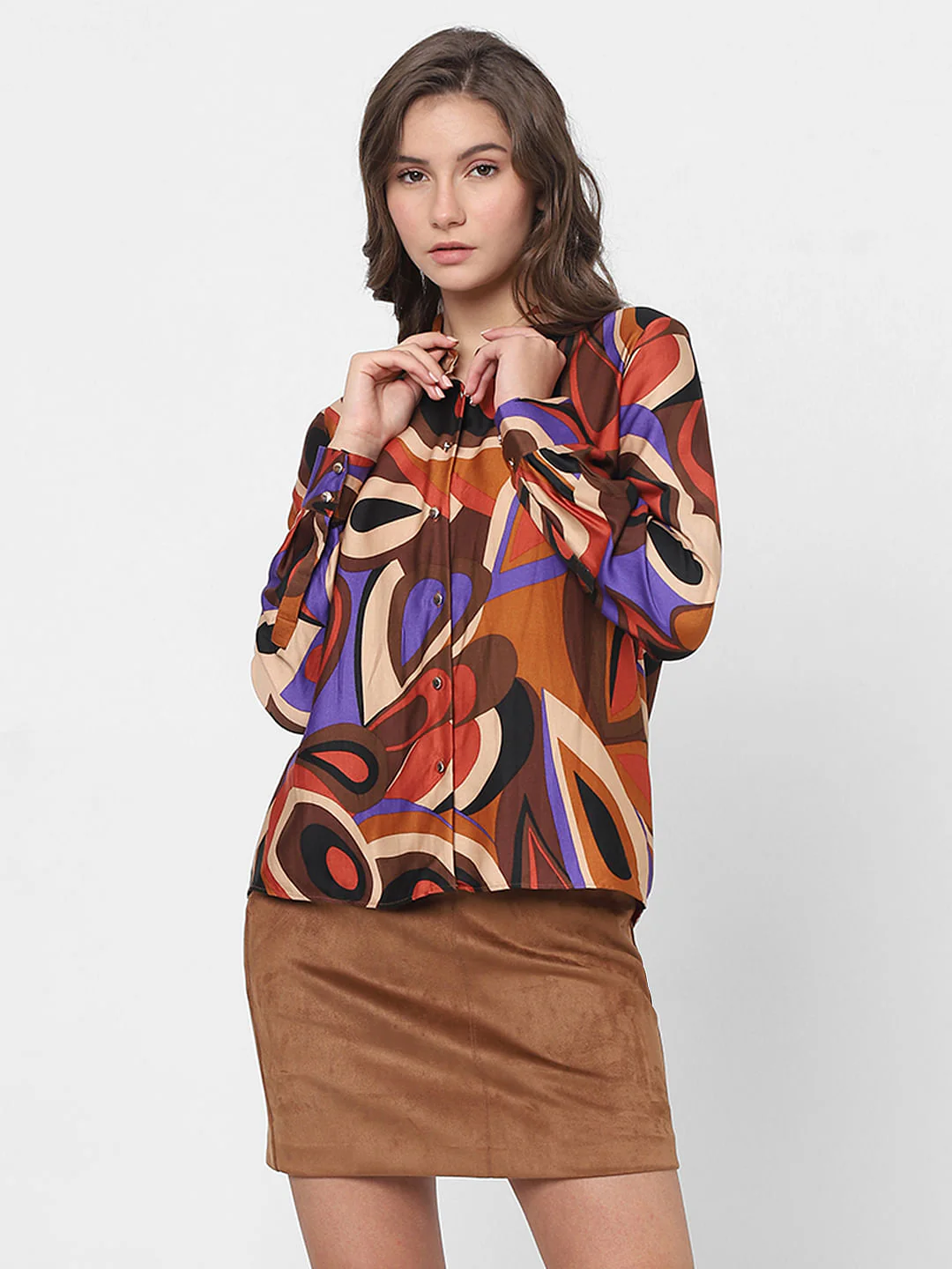 Brown Abstract Print Shirt - Image 2