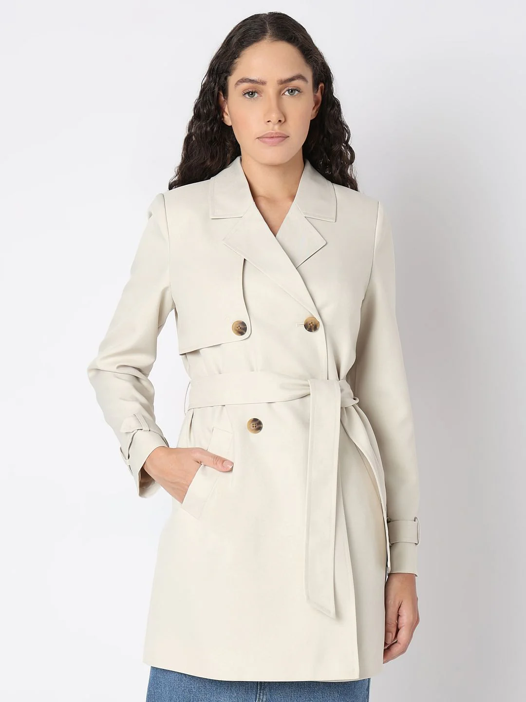 Beige Belted Trench Coat - Image 2