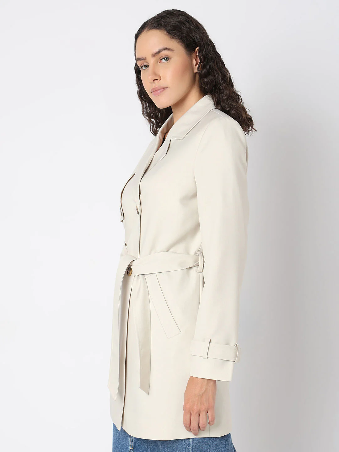 Beige Belted Trench Coat - Image 3