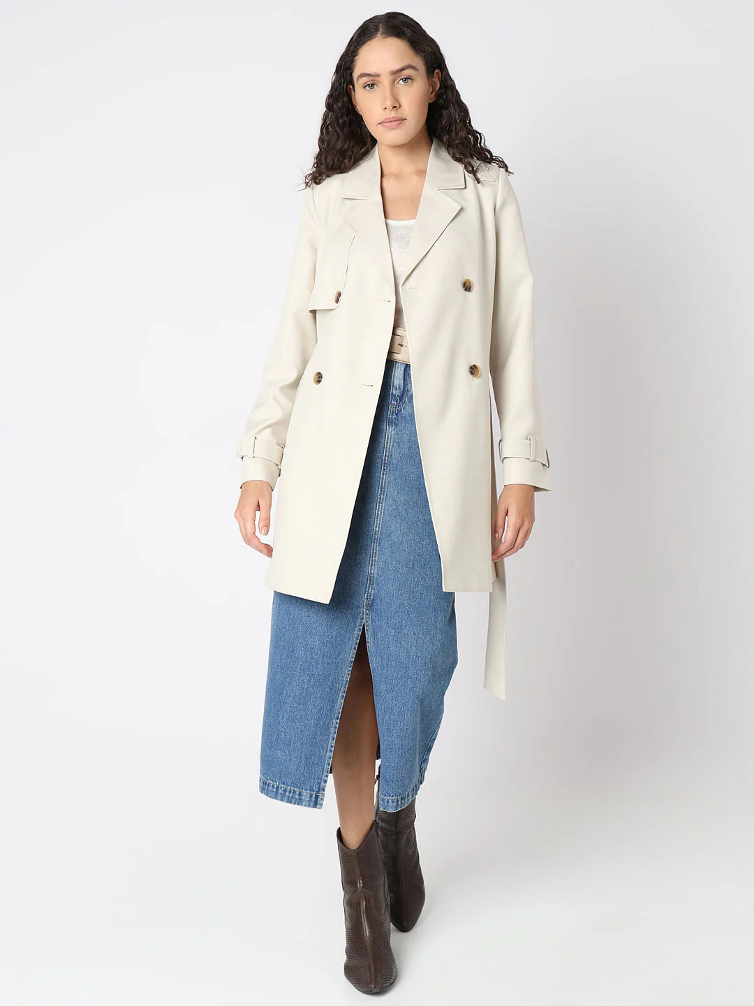 Beige Belted Trench Coat - Image 5