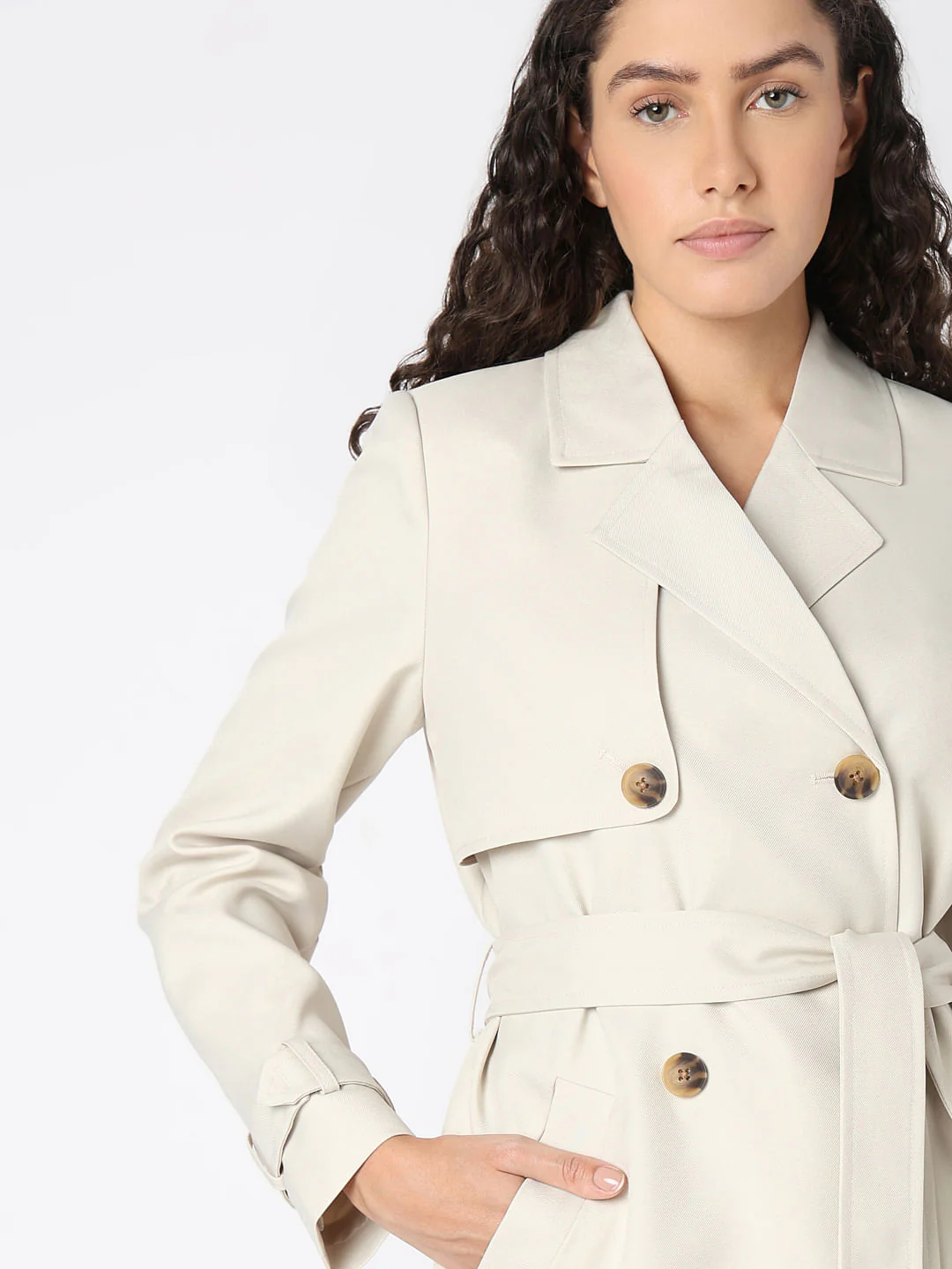 Beige Belted Trench Coat - Image 6