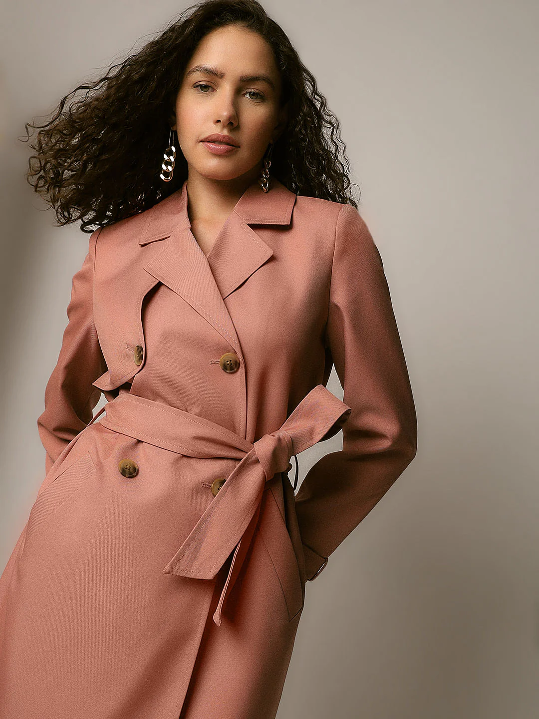 Pink Belted Trench Coat