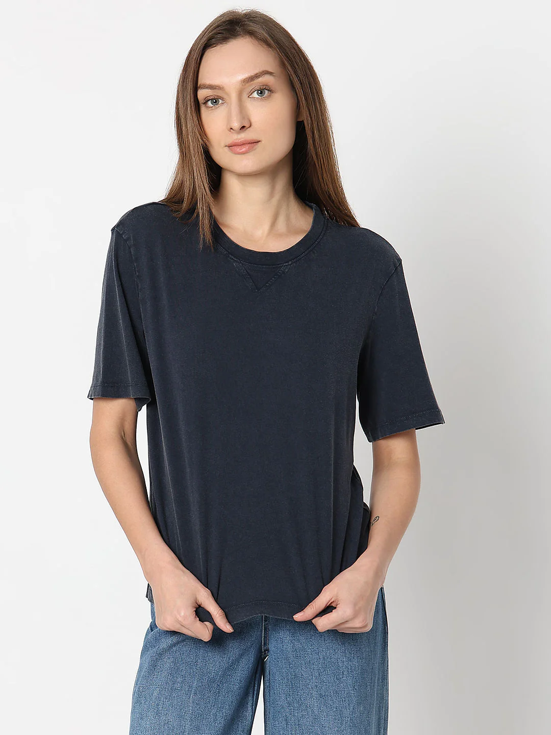 Dark Blue Acid Washed T-Shirt - Image 2