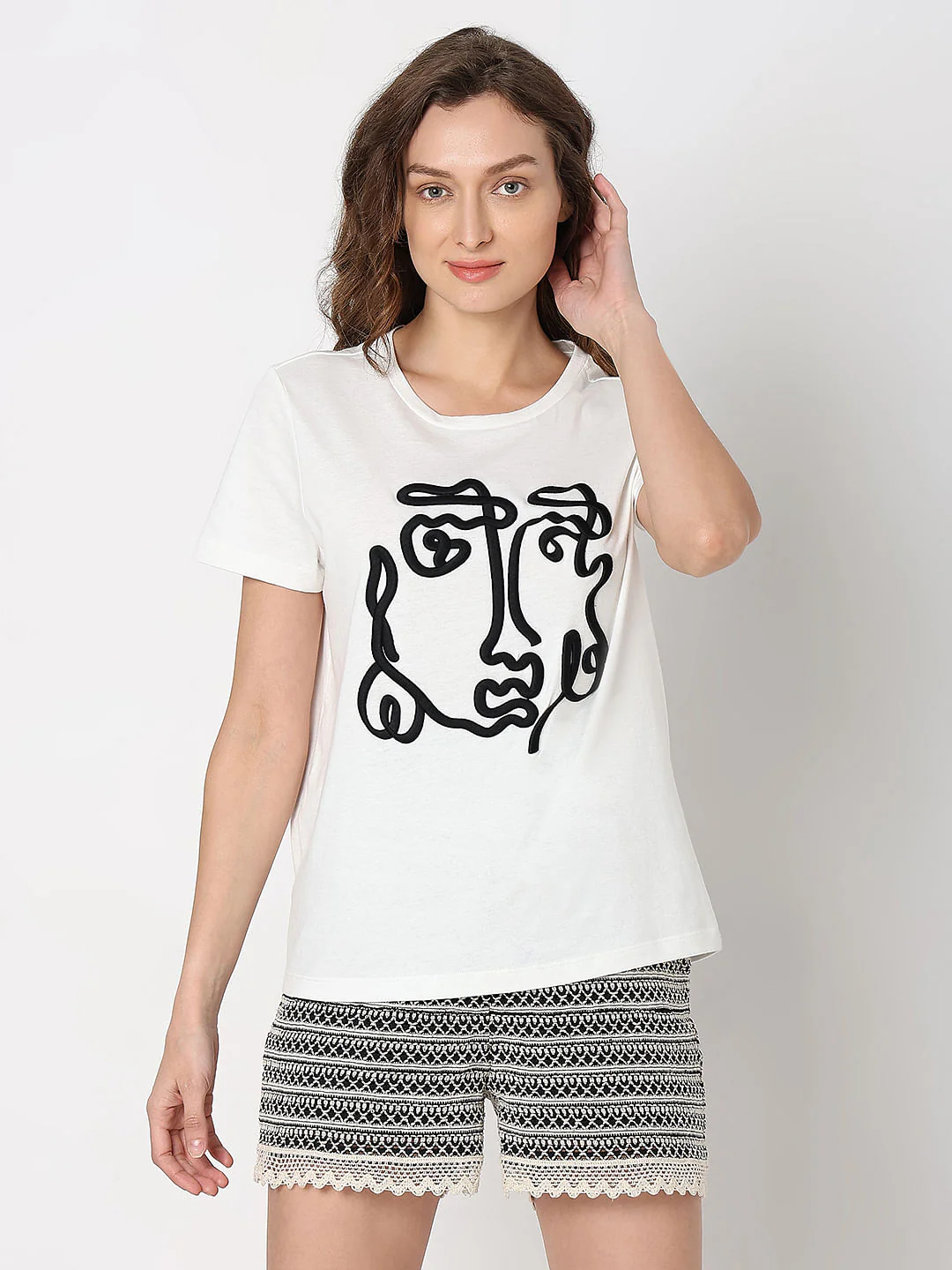 White Face Embroidered Print T-Shirt - Image 2