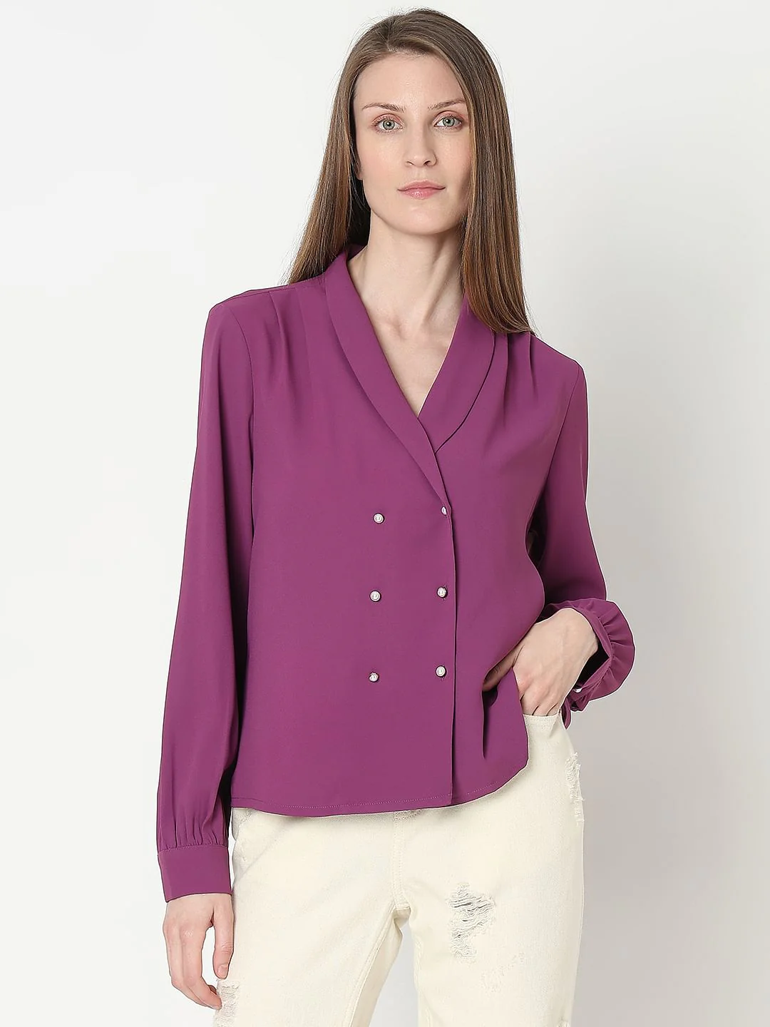 Purple Shawl Collar Top - Image 2